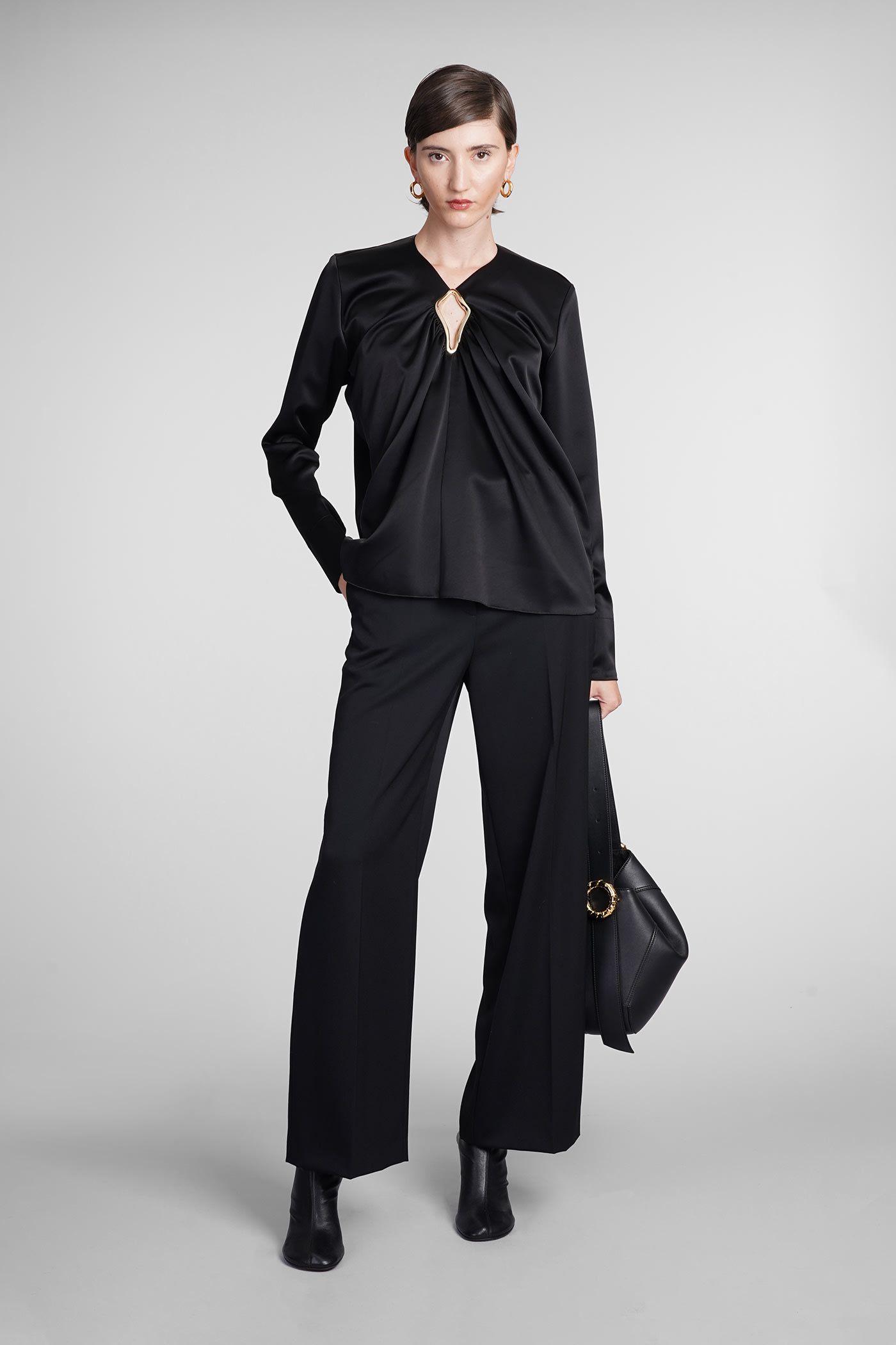 Lanvin Draped Long-sleeved Blouse In Black