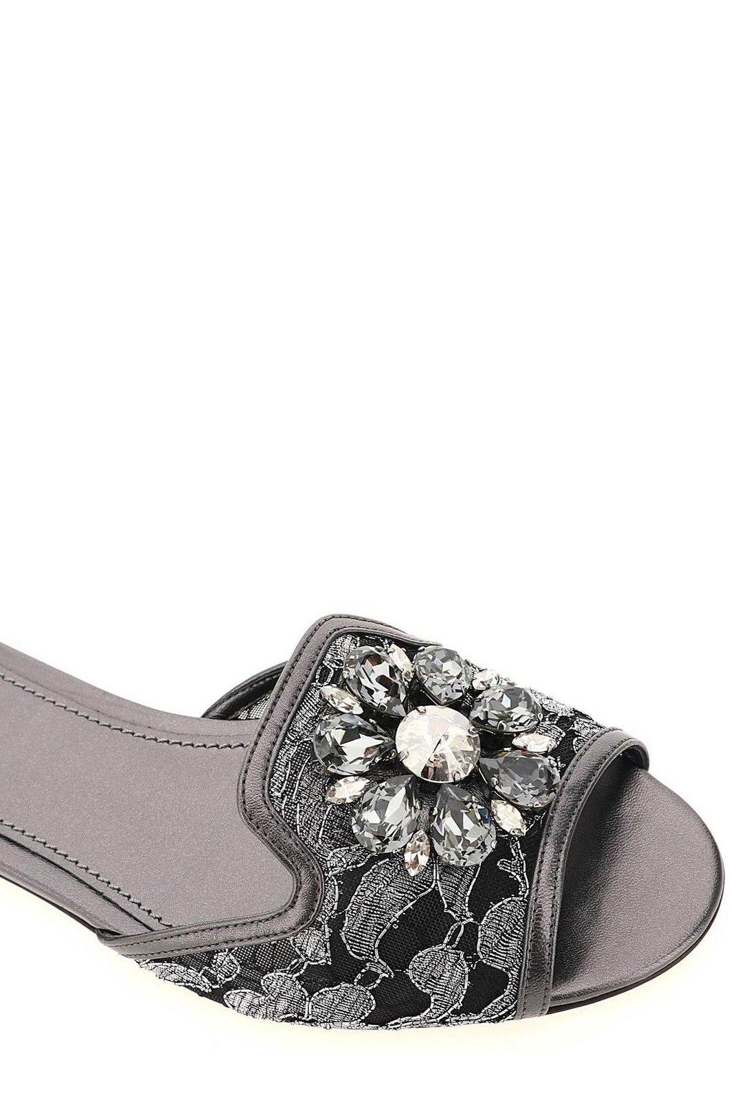 Dolce & Gabbana Crystal Lace Flat Sandals With Floral Overlay