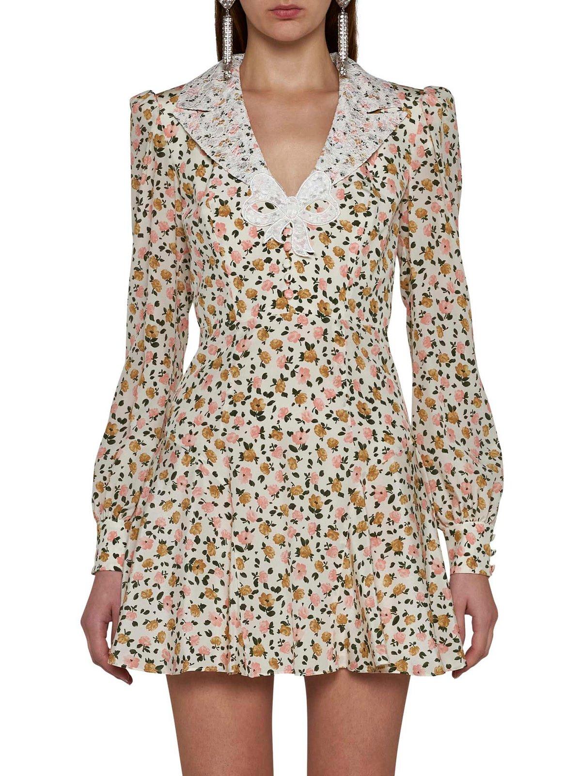 Shop Alessandra Rich Lace Collar Floral Printed Mini Dress In Pink
