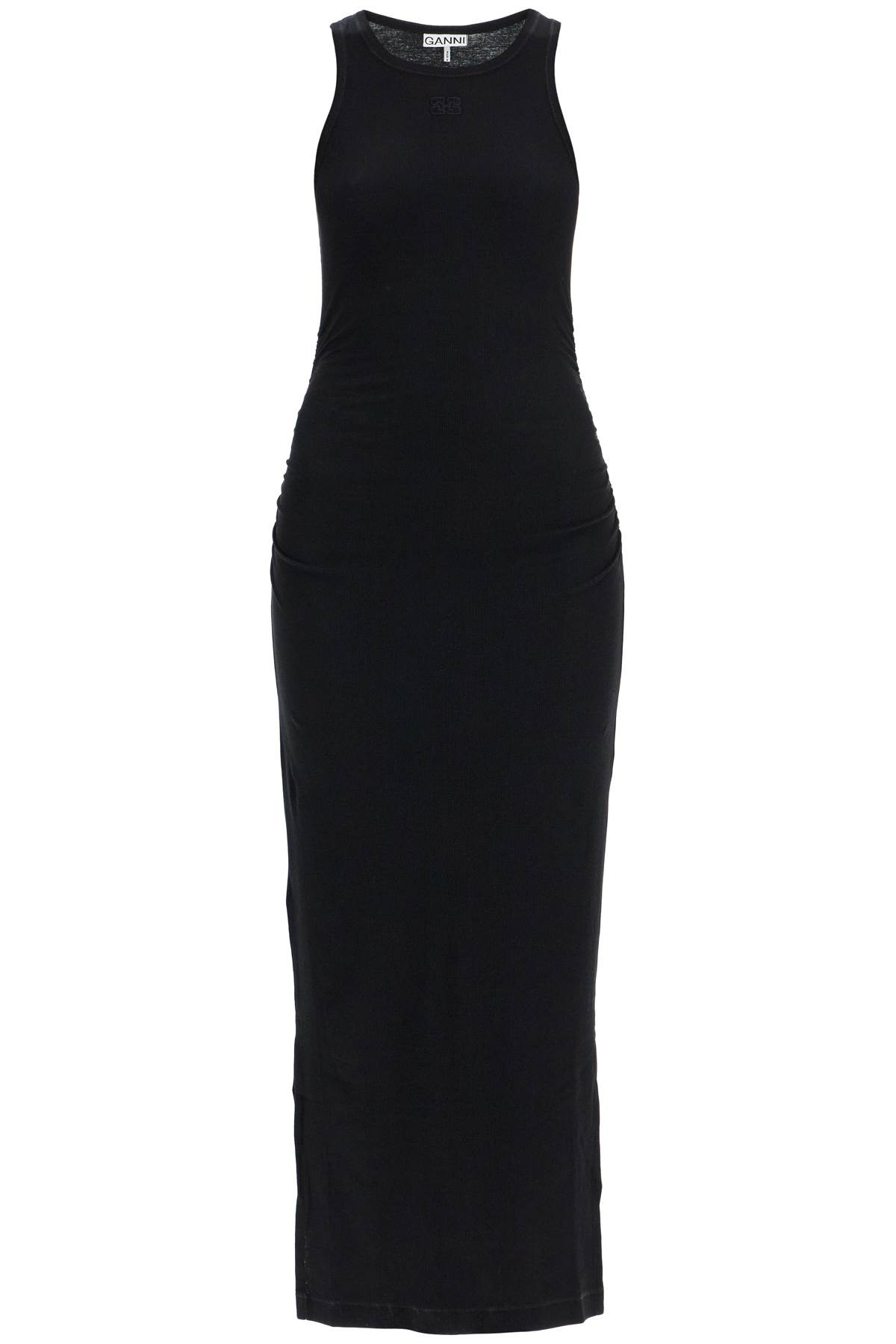 Shop Ganni Ribbed Jersey Midi Dress With Nine In Black (black)