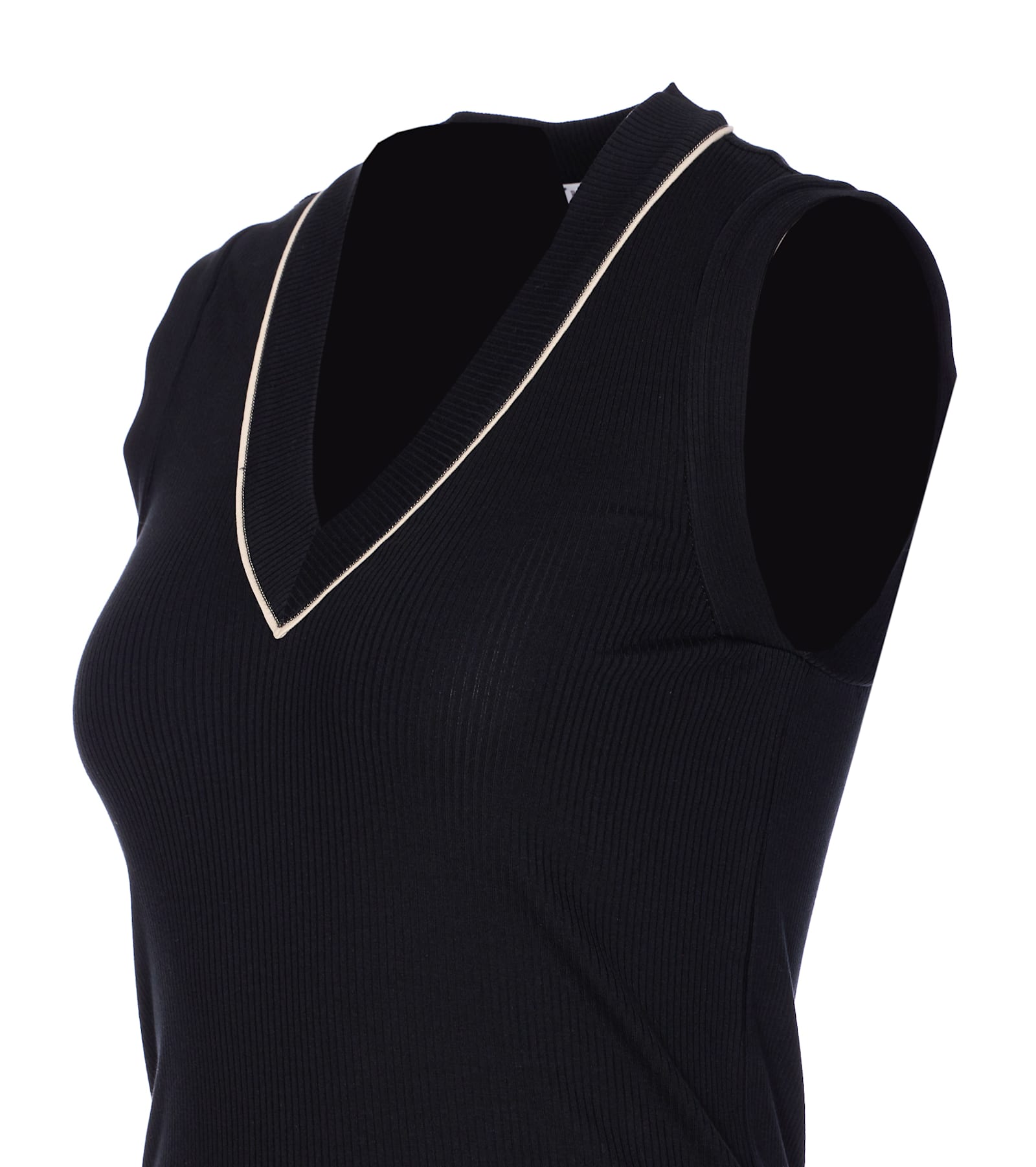 Brunello Cucinelli Sleeveless V-neck Ribbed Texture Tank Top In Black