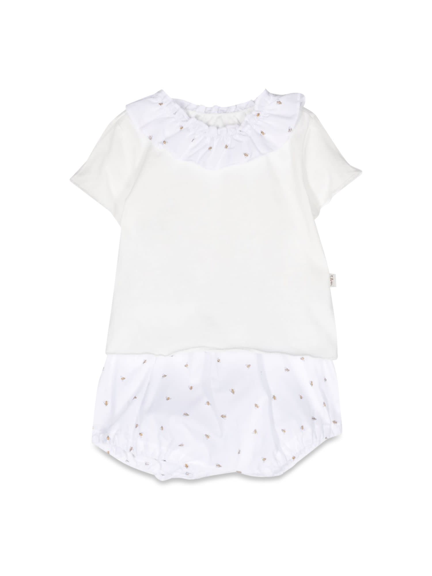 Teddy &amp; Minou Babies' T-shirt And Shorts Suit In Bianco