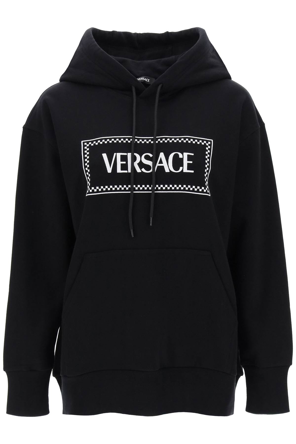 Shop Versace Hoodie With Logo Embroidery In Black White (black)