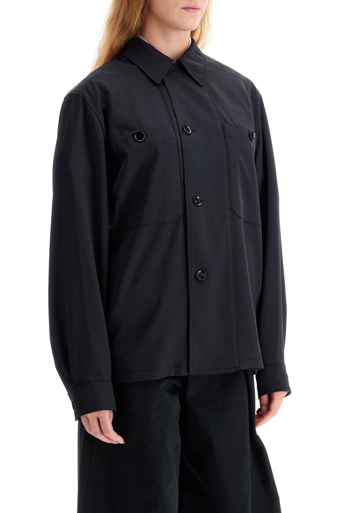 Shop Lemaire Double-breasted Twill Oversh In Jet Black (black)