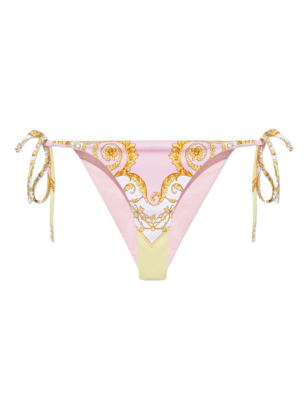 Versace Barocco Print String Bikini Bottoms In Brown