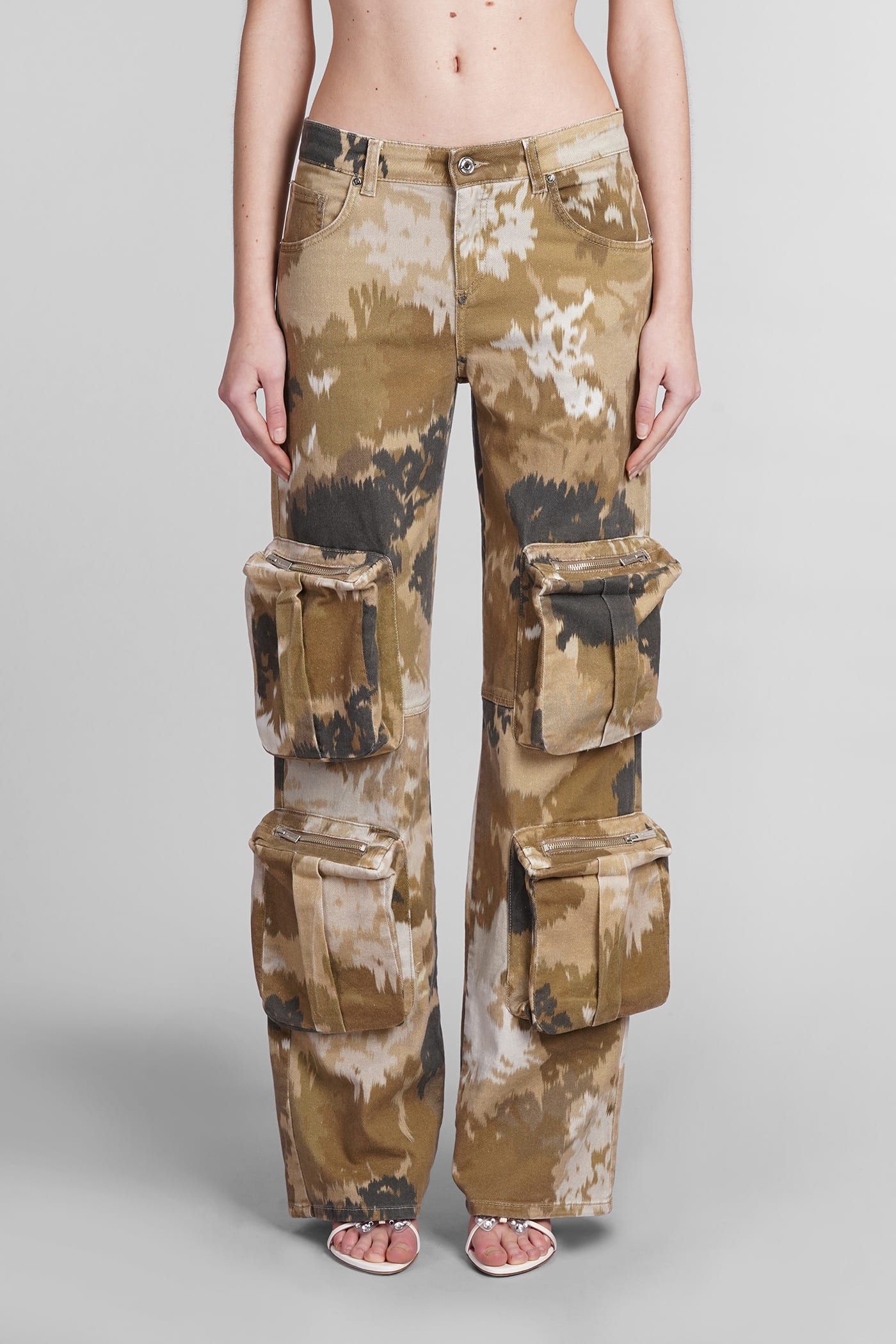 Shop Blumarine Pants In Camouflage Cotton In Beige