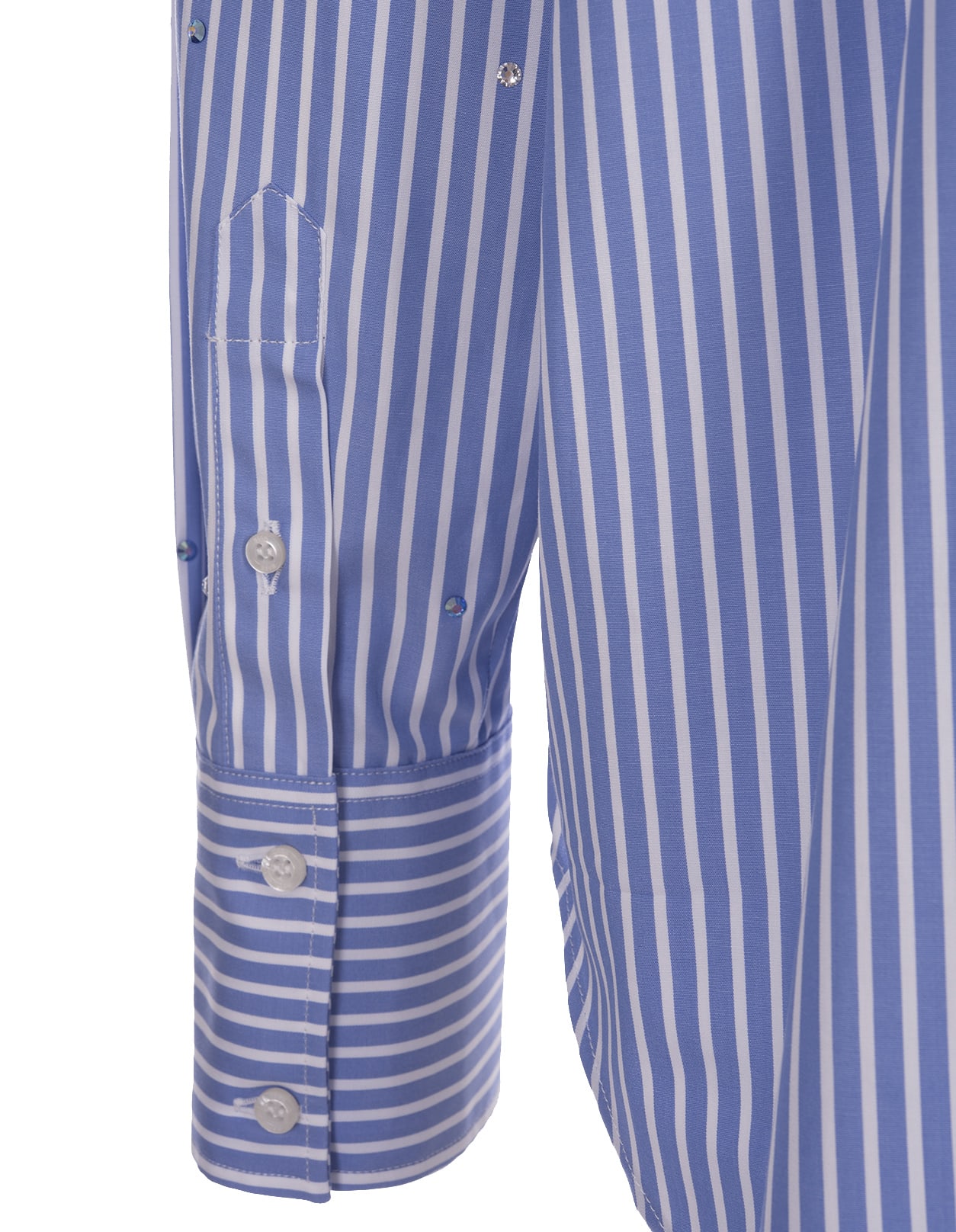 MSGM BLUE STRIPED SHIRT WITH RHINESTONES
