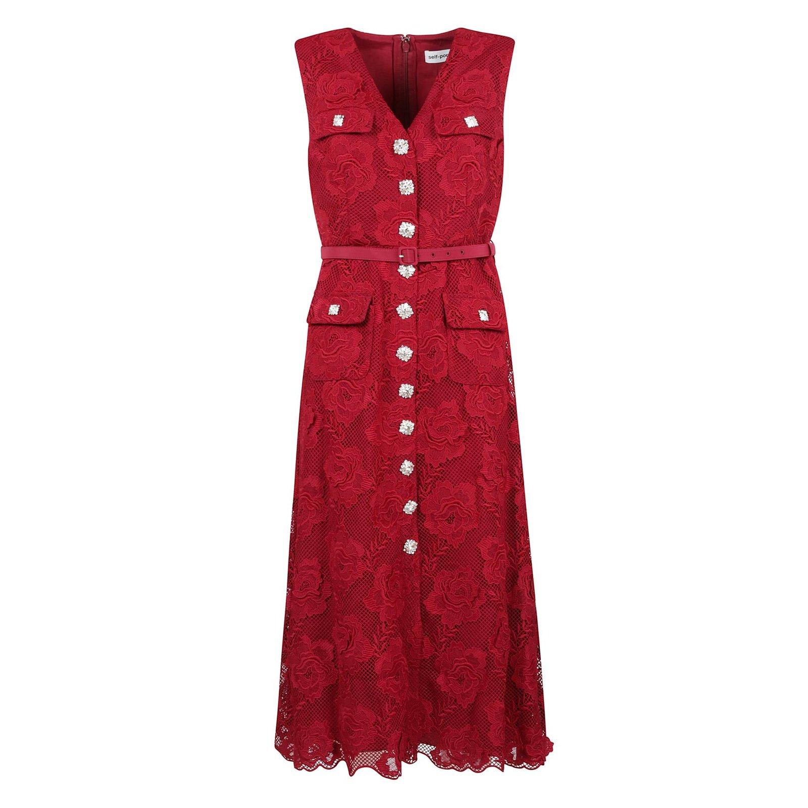 Shop Self-portrait Lace Buttoned Midi Dress In Non Definito