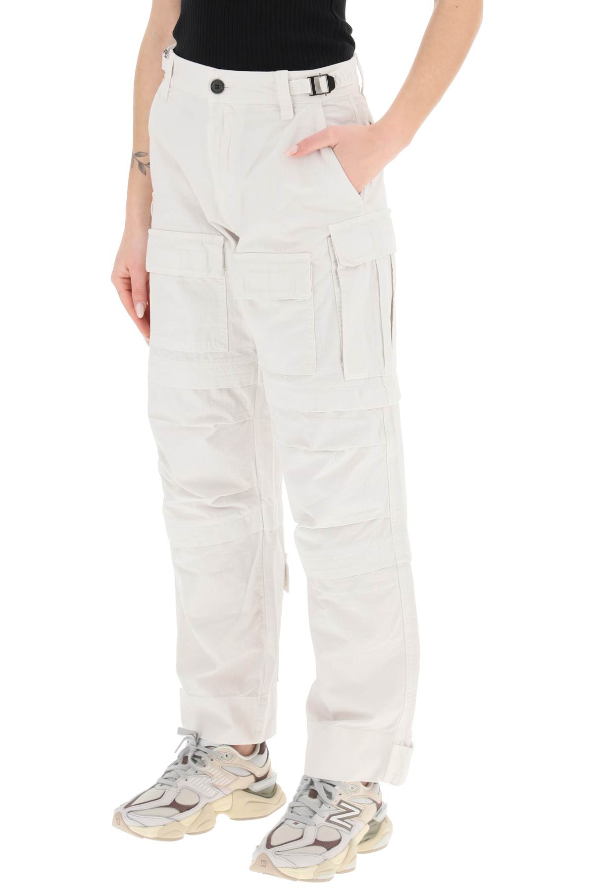 Shop Darkpark Julia Ripstop Cotton Cargo Pants In Off White (white)