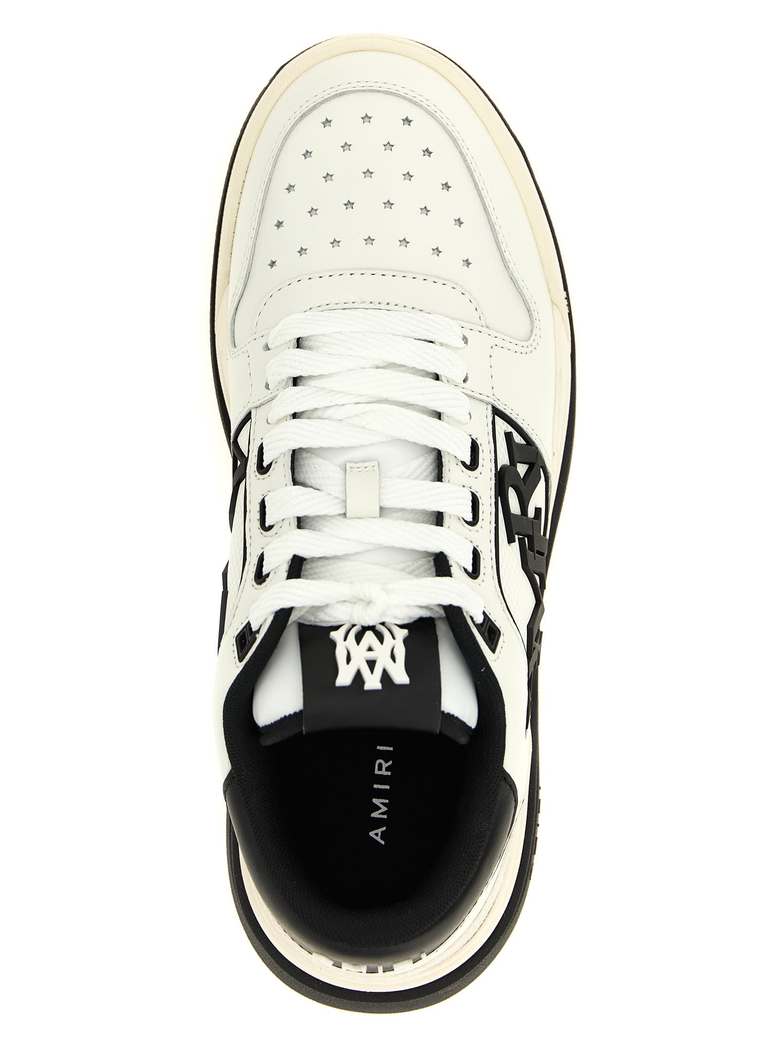 Amiri White Low Top Sneakers With Logo Patch On The Side And Contrasting Heel With Logo Lettering In Multi