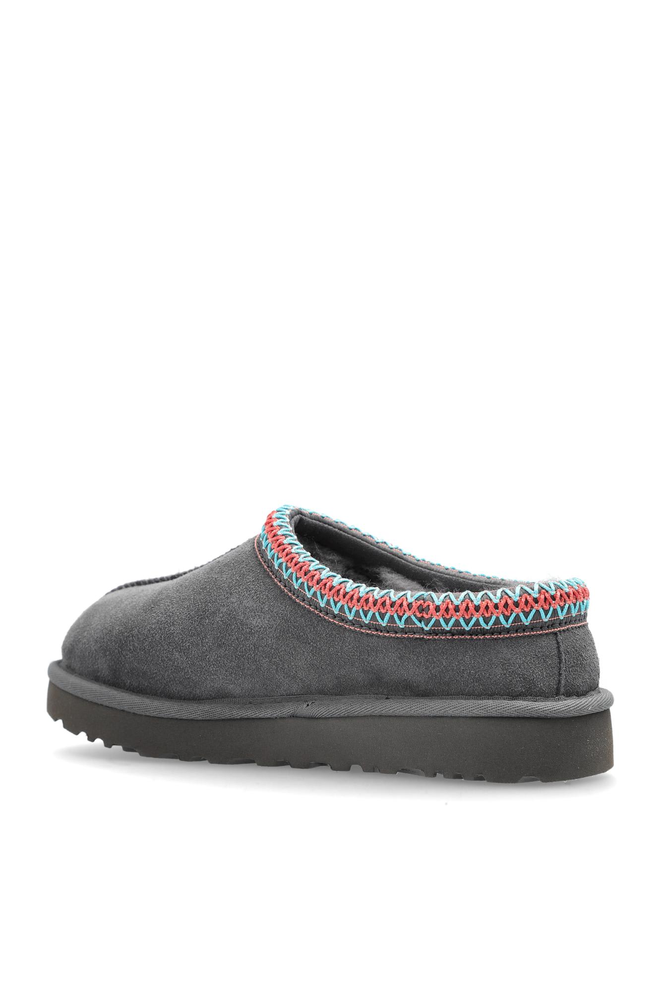 Ugg Tasman Ii Suede Slippers With Embroidered Trim In Gray