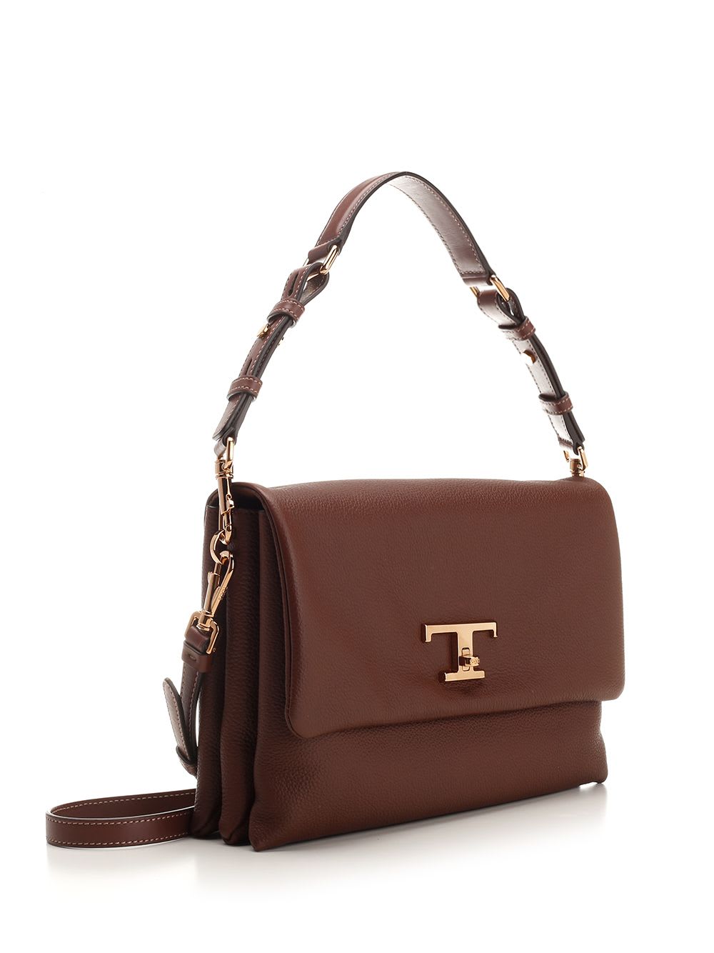 Shop Tod's Medium-sized Flap T Timeless Hand Bag In Brown