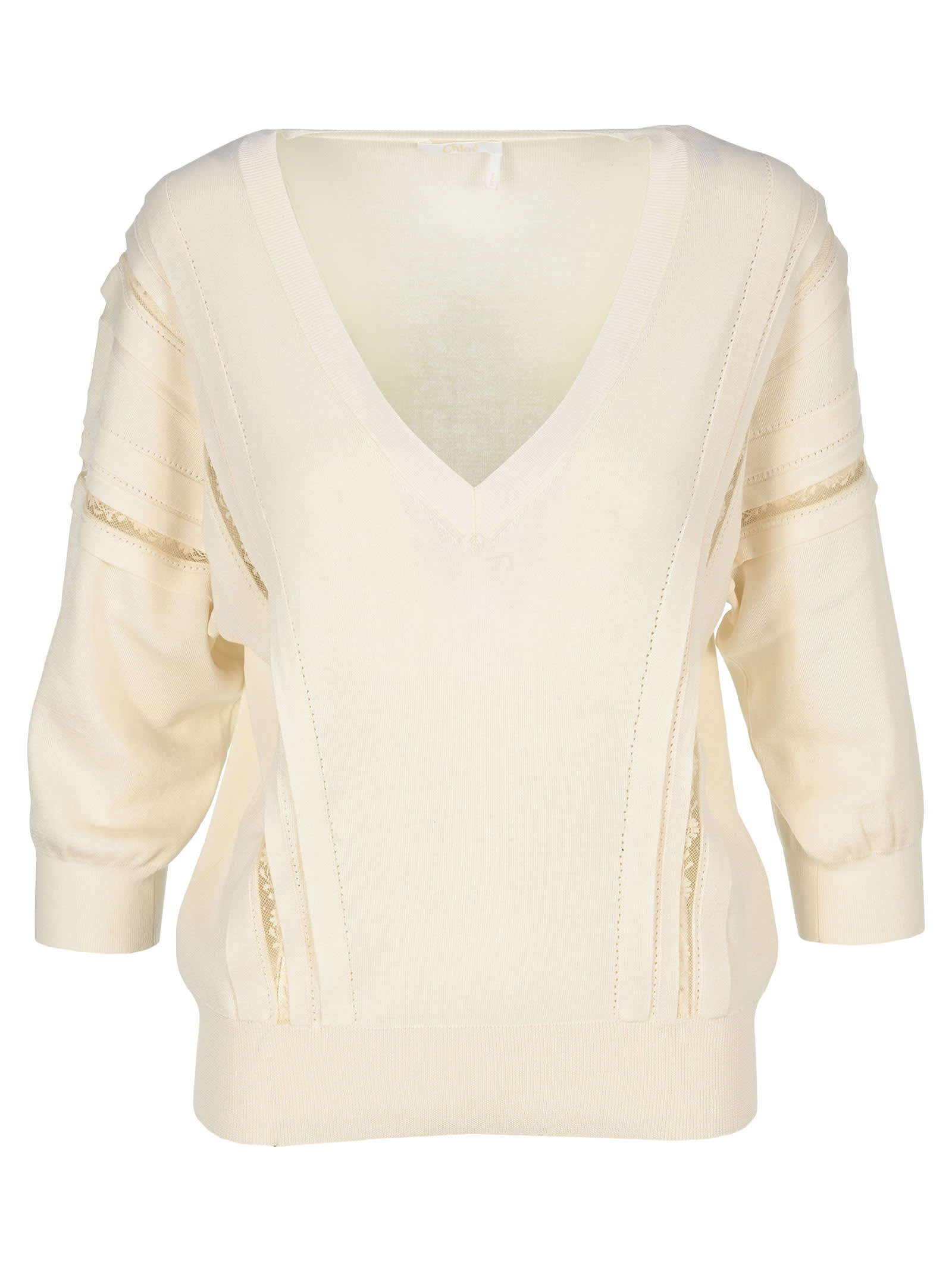 CHLOÉ CHLOE LACE-TRIMMED KNITTED SWEATER,11314686