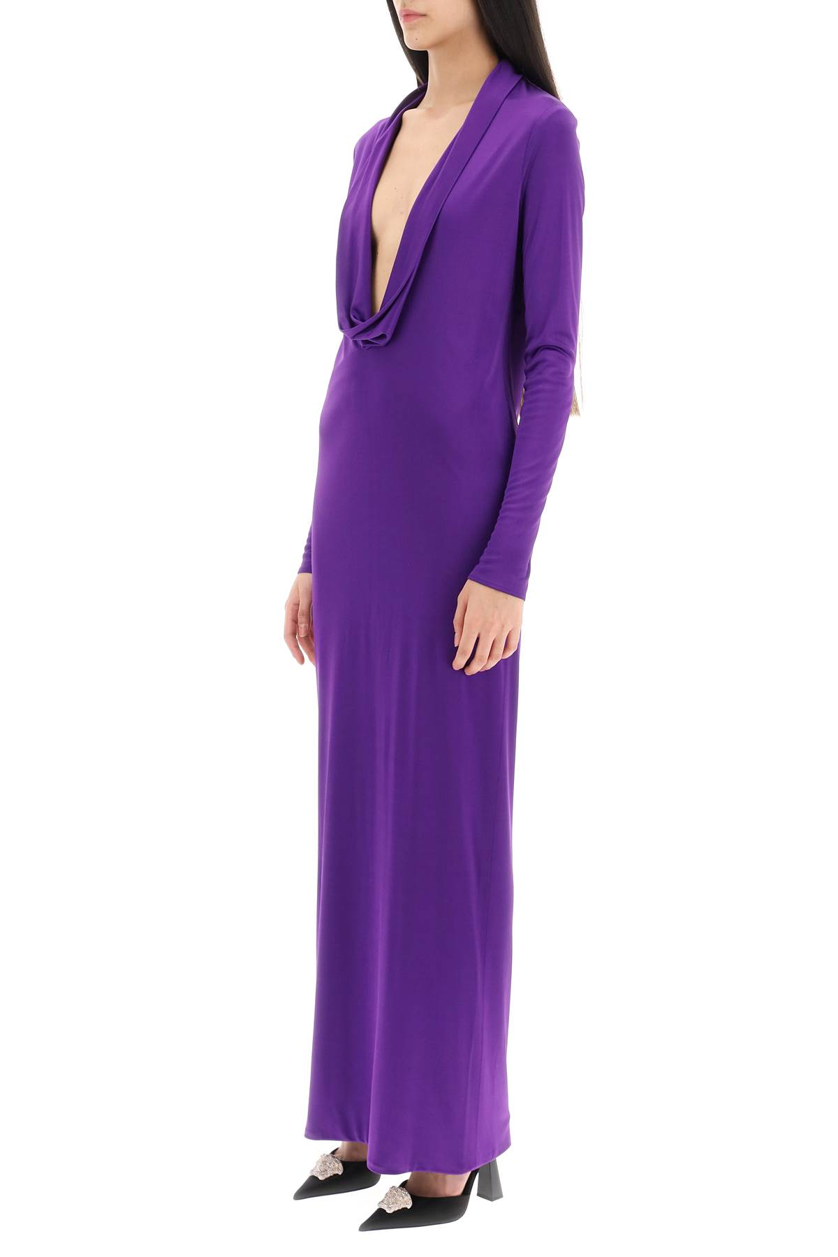 Shop Versace Cowl Neck Maxi Dress In Bright Dark Orchid (purple)