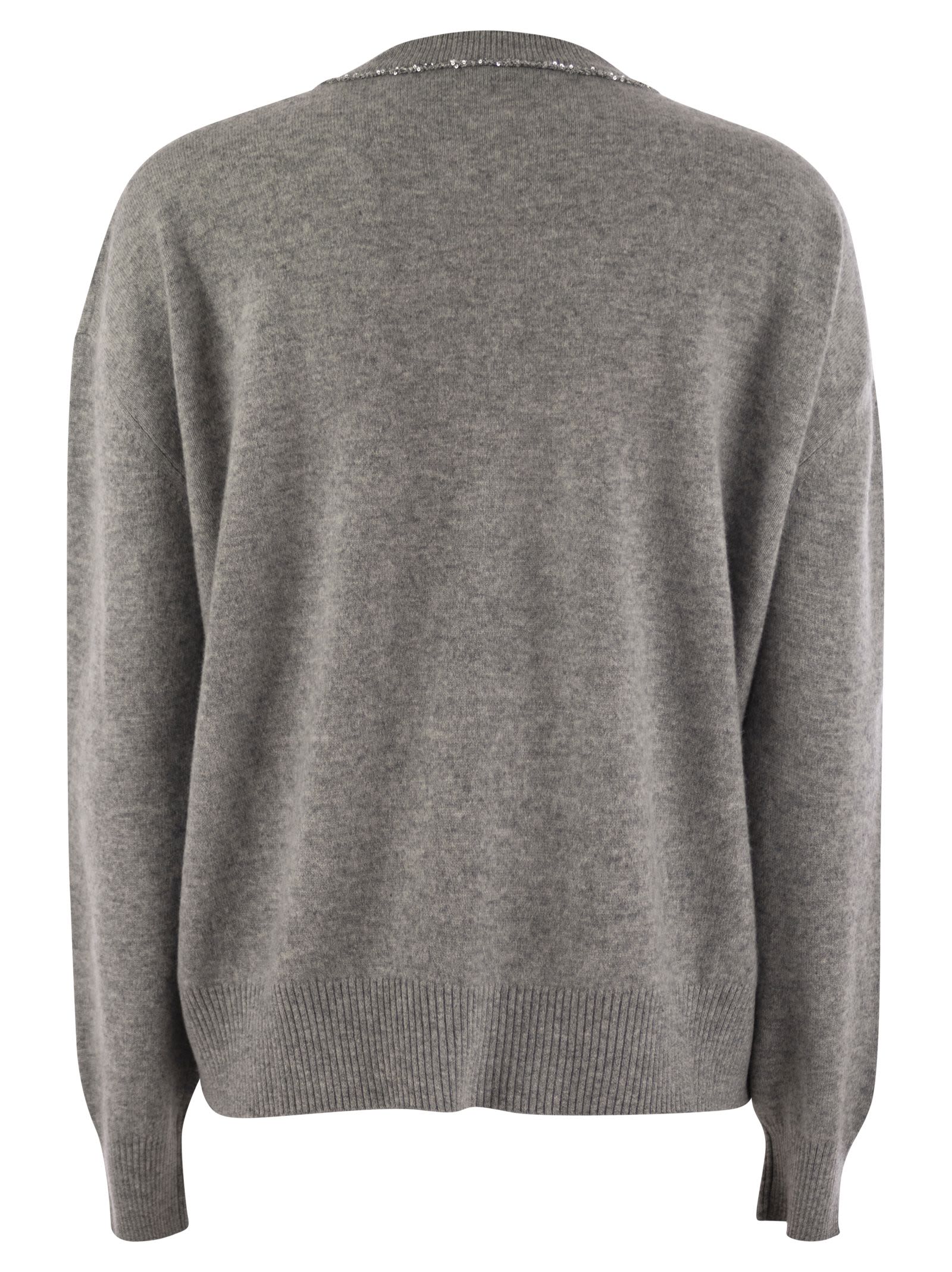 Shop Fabiana Filippi V-neck Sweater With Sequins In Grey