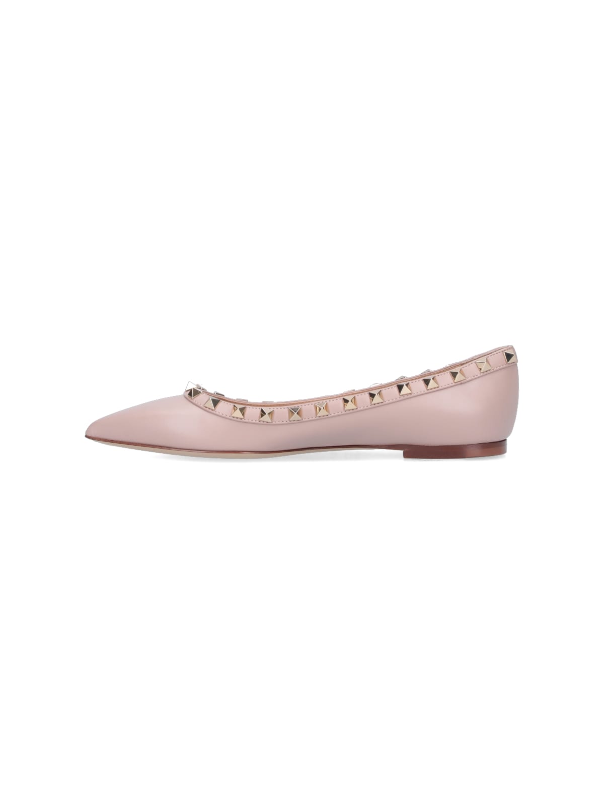 Valentino Pointed Toe Flat Shoes With Gold-tone Rockstuds In Pink