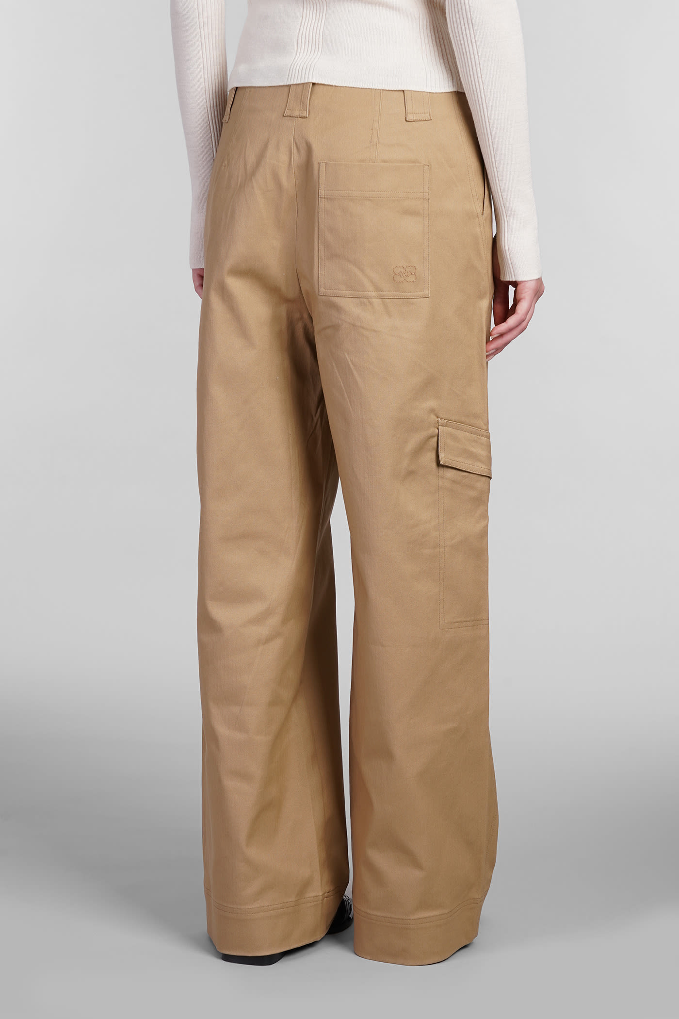 Shop Ganni Pants In Beige Cotton