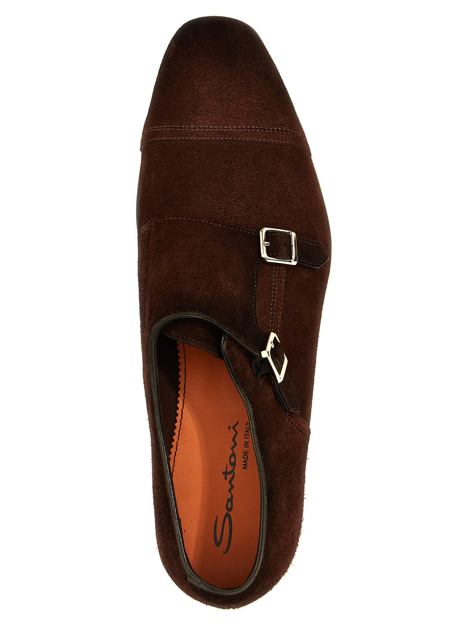 Santoni Dark Brown Double Buckle Dress Shoes