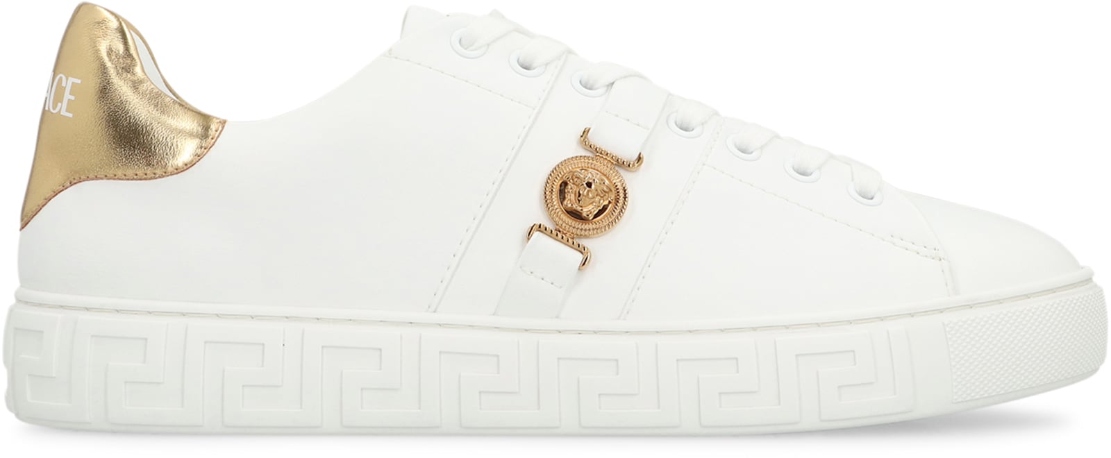 Versace Flat Sole Low-top Sneakers With Greek Key In White