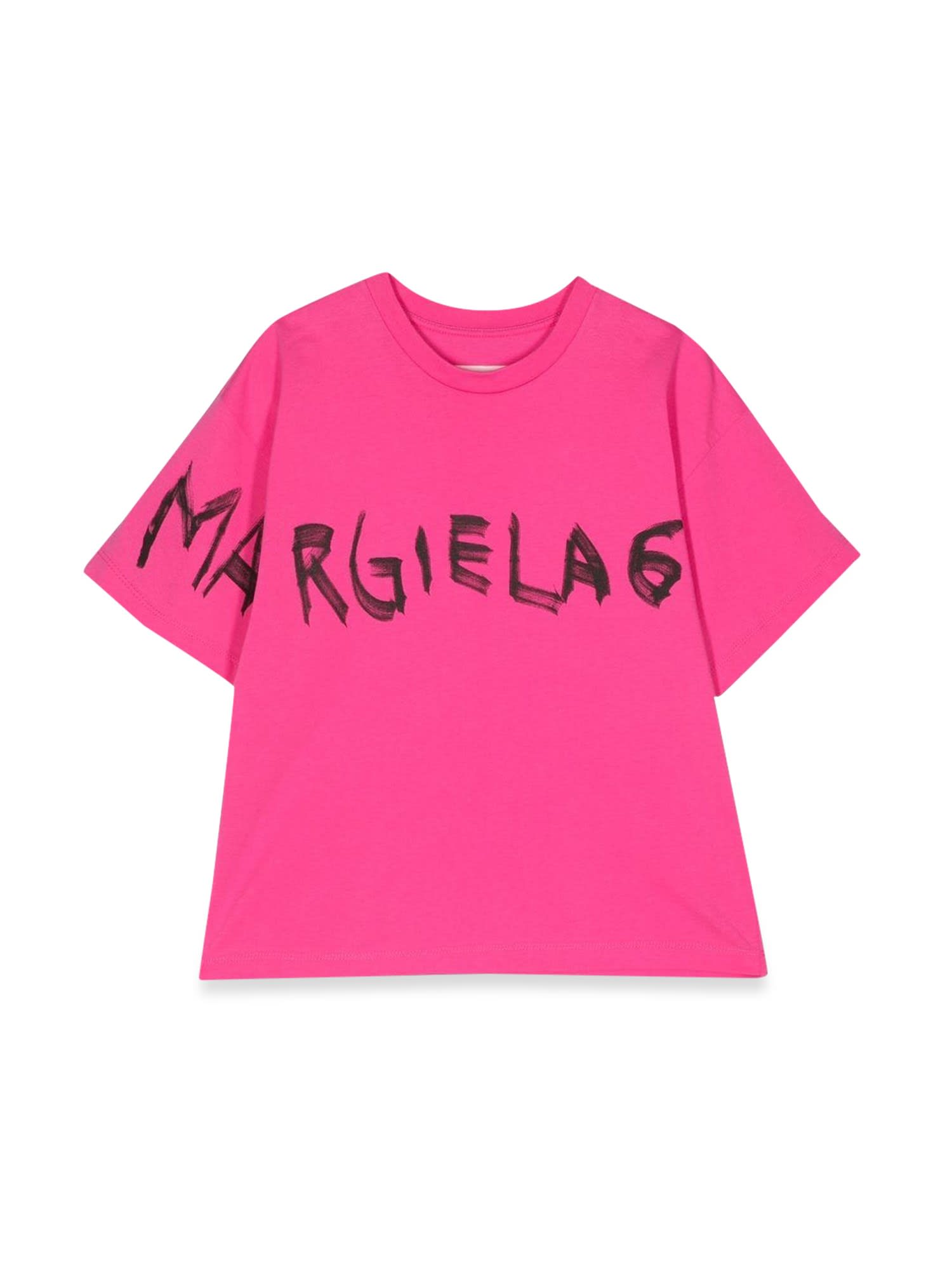 Mm6 Maison Margiela Kids' Logo Text Graphic Cotton T-shirt In Pink