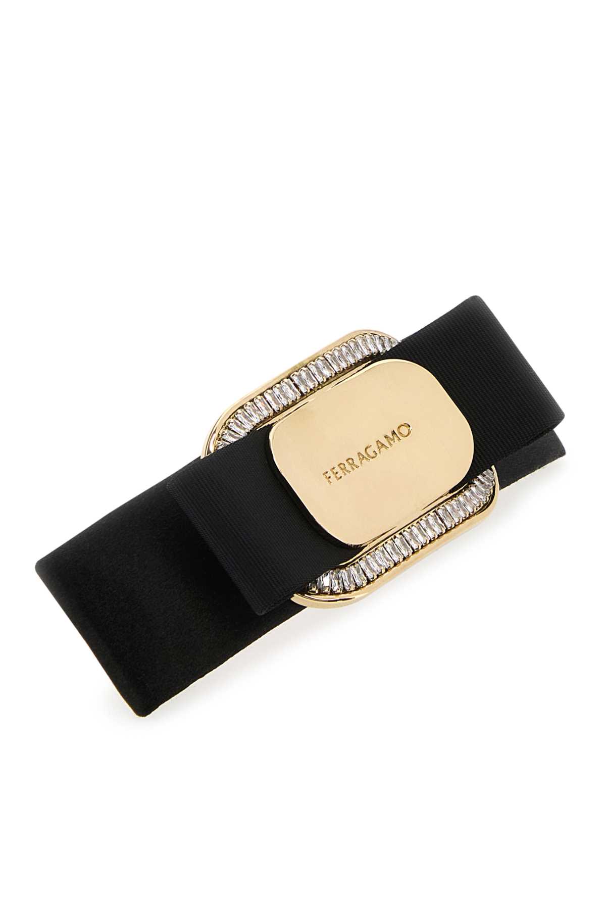 Shop Ferragamo Black Satin Hair Clip In Nero