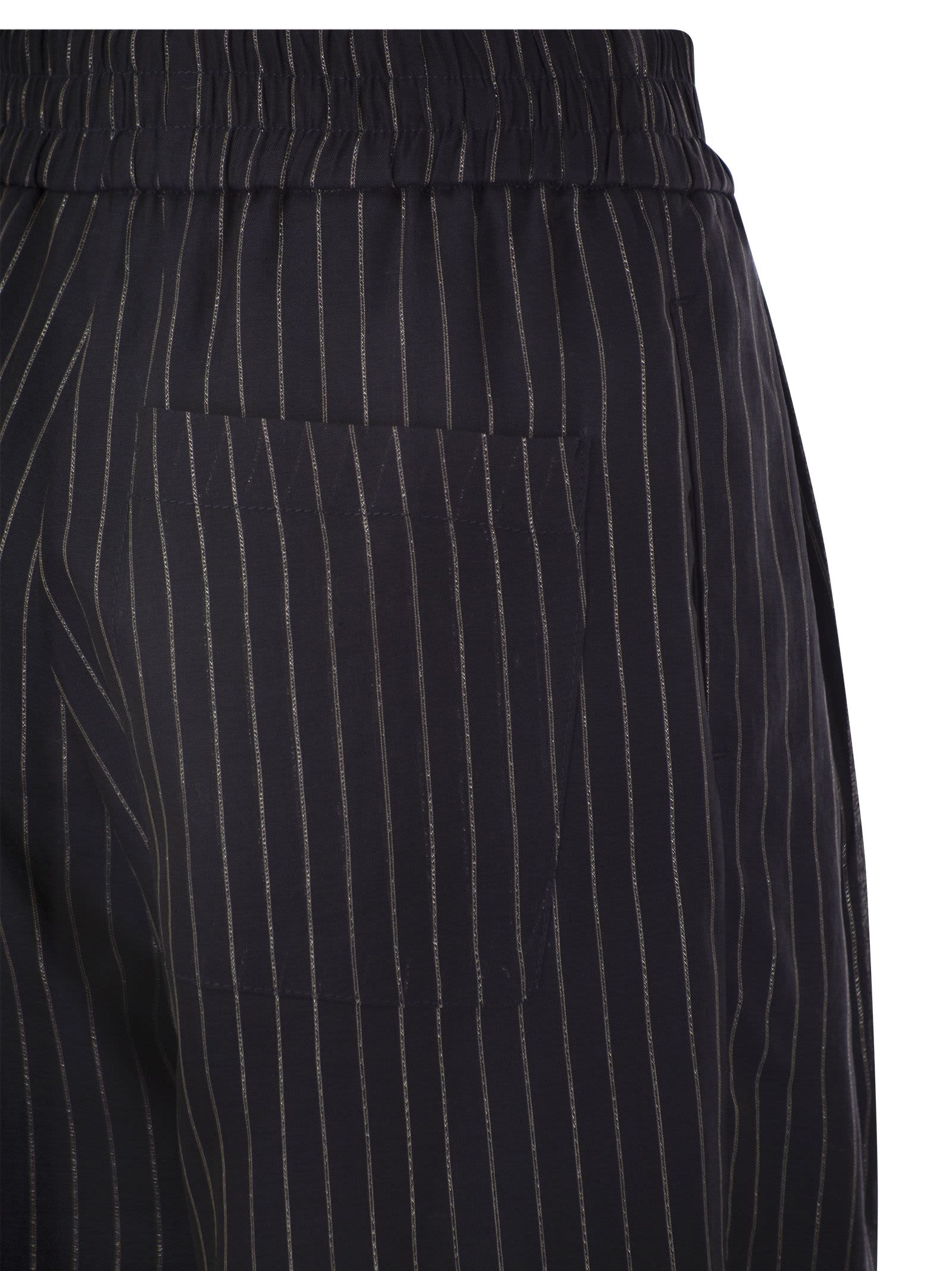 Shop Brunello Cucinelli Sparkling Stripe Cotton Gauze Loose Trousers In Night Blue