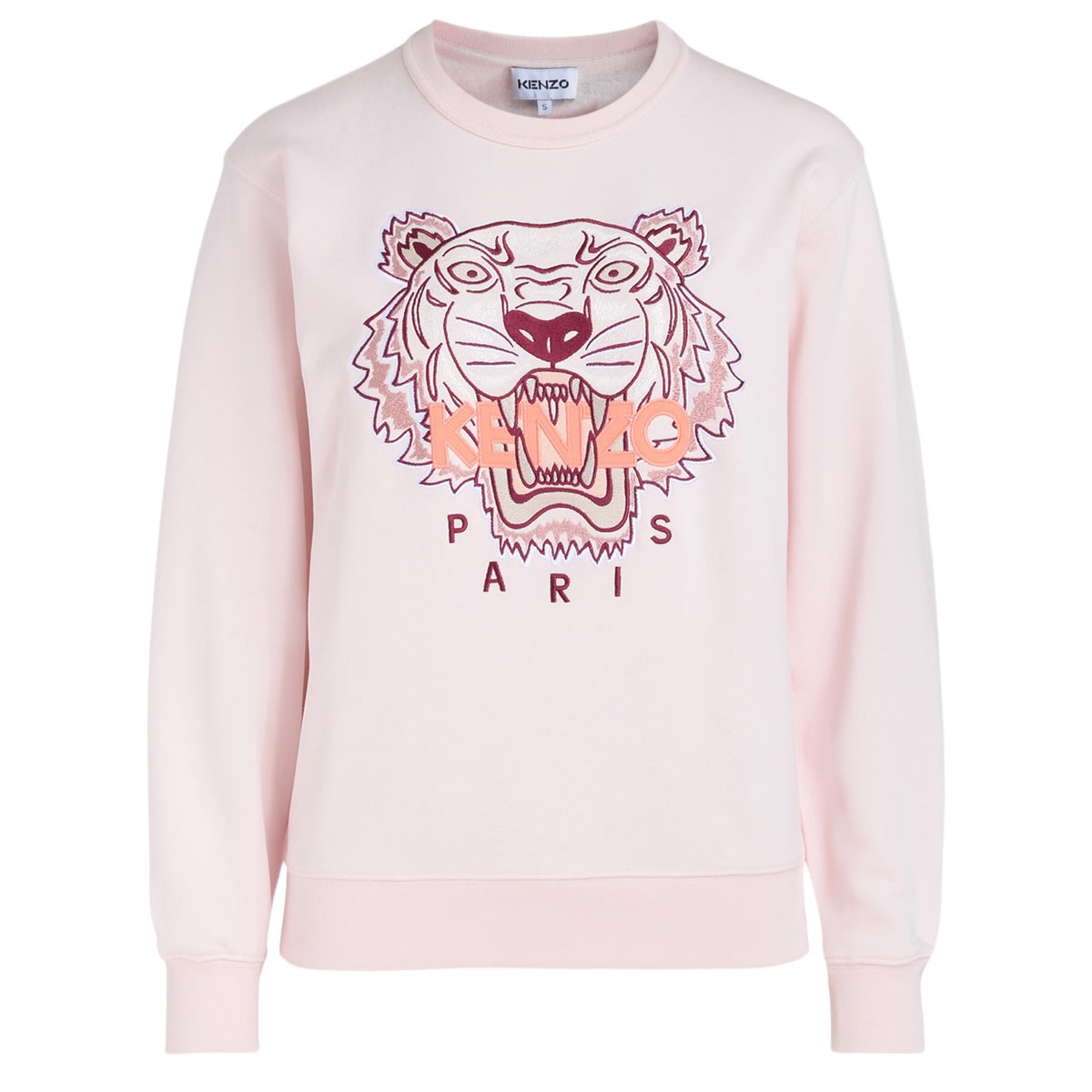 Kenzo Tiger Light Pink Crew-neck Sweatshirt With Violet Embroidery