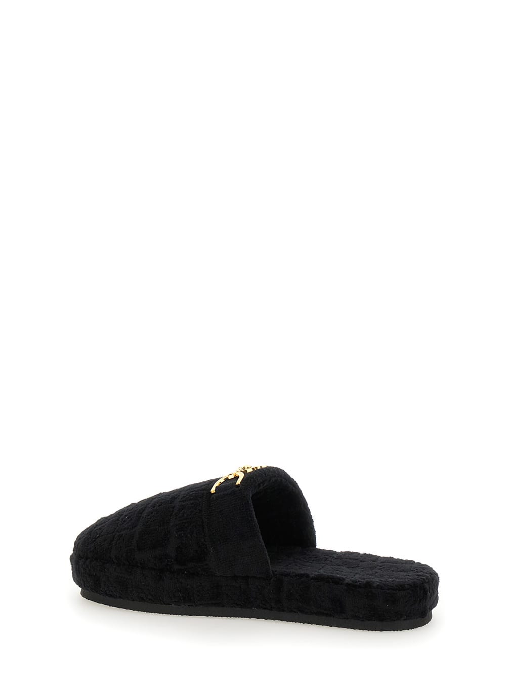 Versace Black Slippers With Logo Plaque In Fabric Man In Black