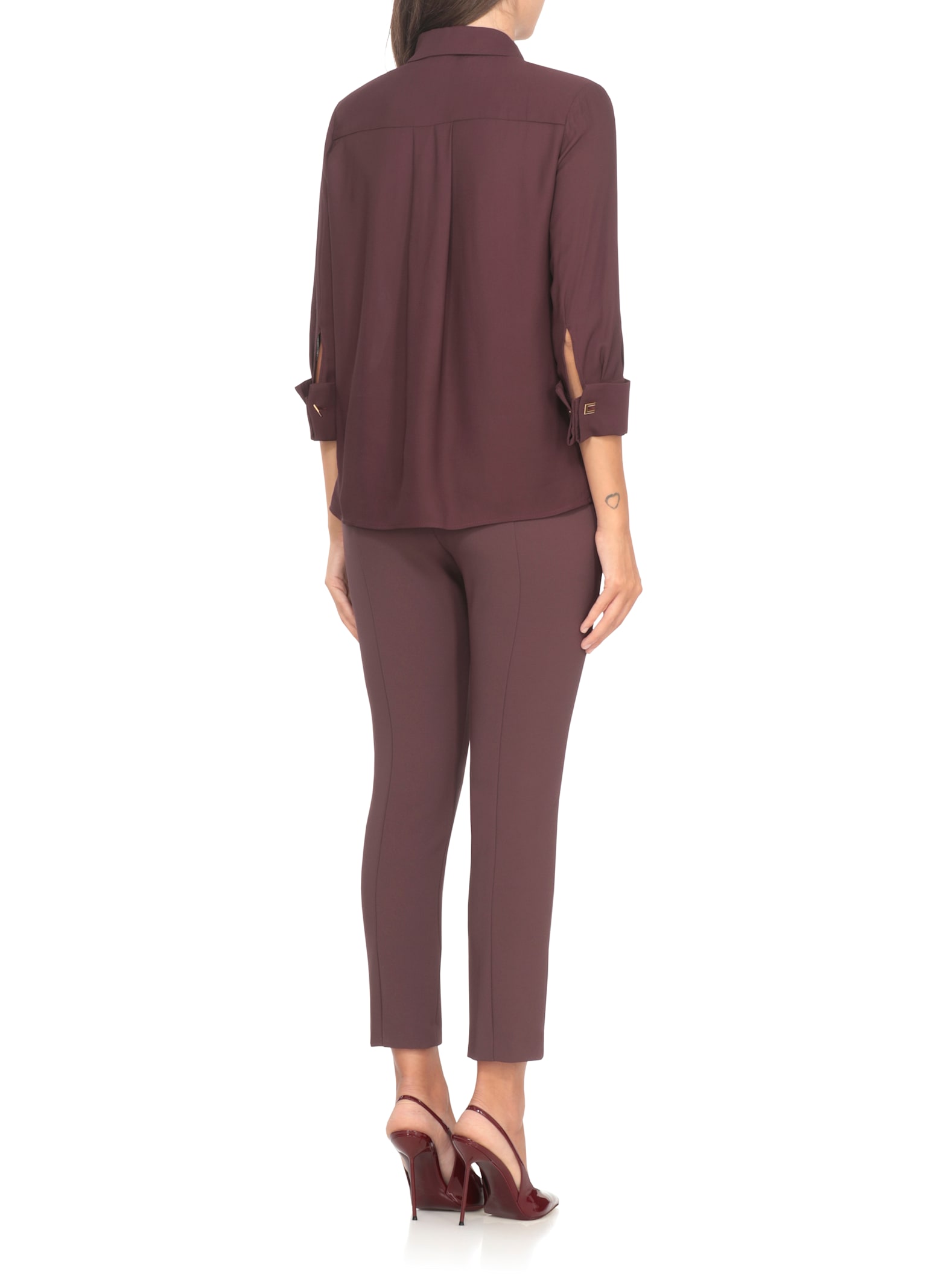 Elisabetta Franchi Shirt With Chest Pockets And Collared Neck In Burgundy