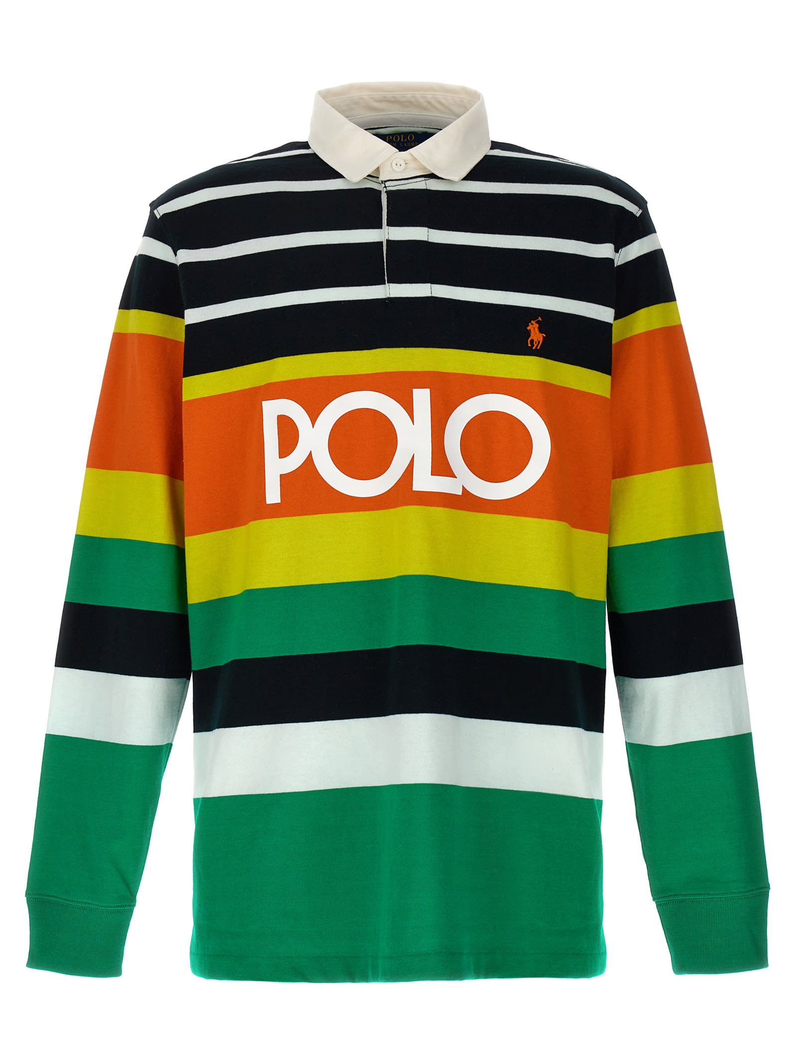 Shop Polo Ralph Lauren Logo Striped Polo Shirt In Multicolour