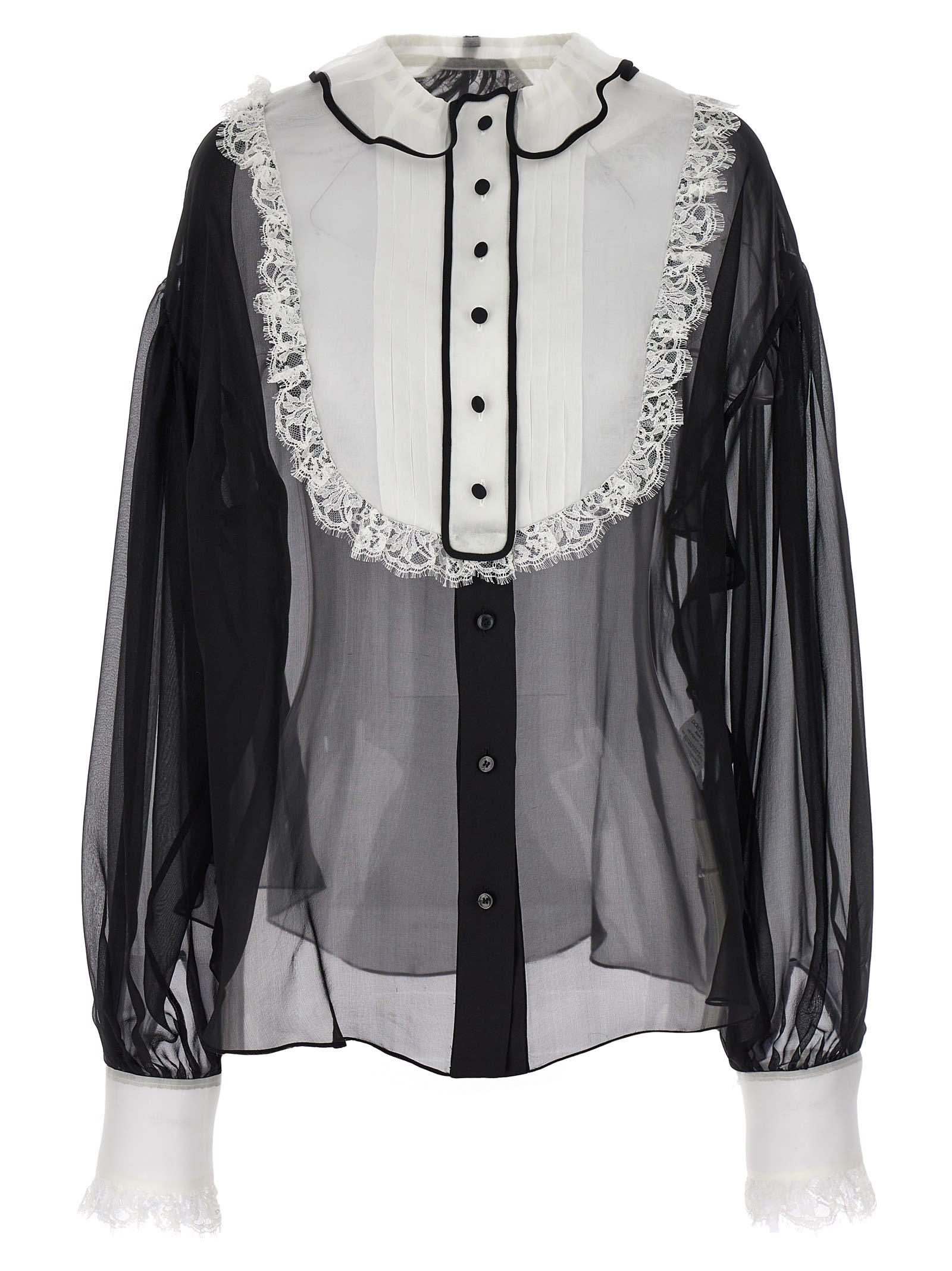 Shop Dolce & Gabbana Contrast Plastron Shirt In Nero (white)