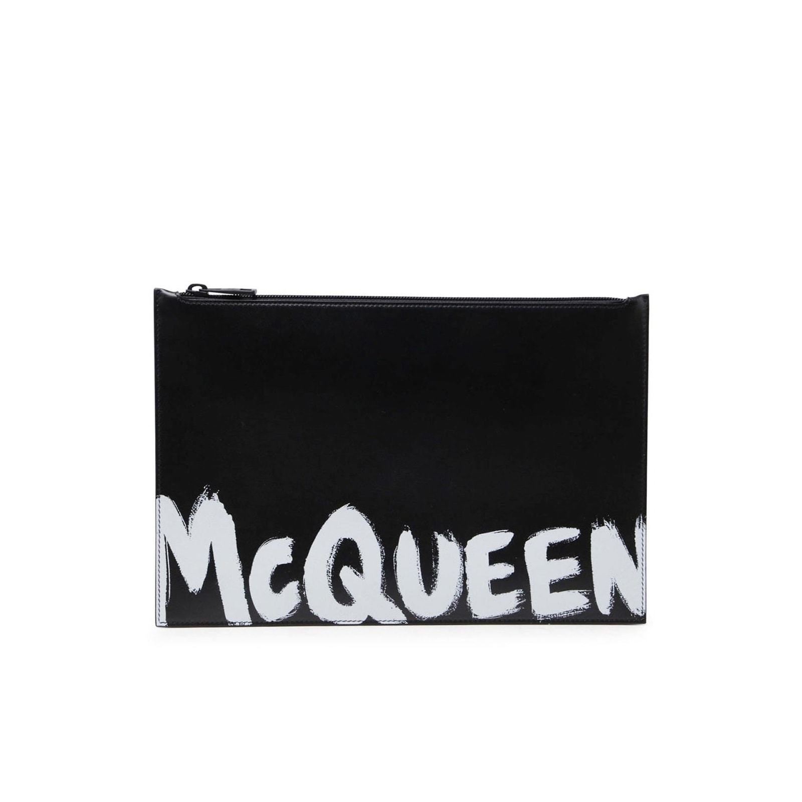 Shop Alexander Mcqueen Leather Logo Clutch In Black