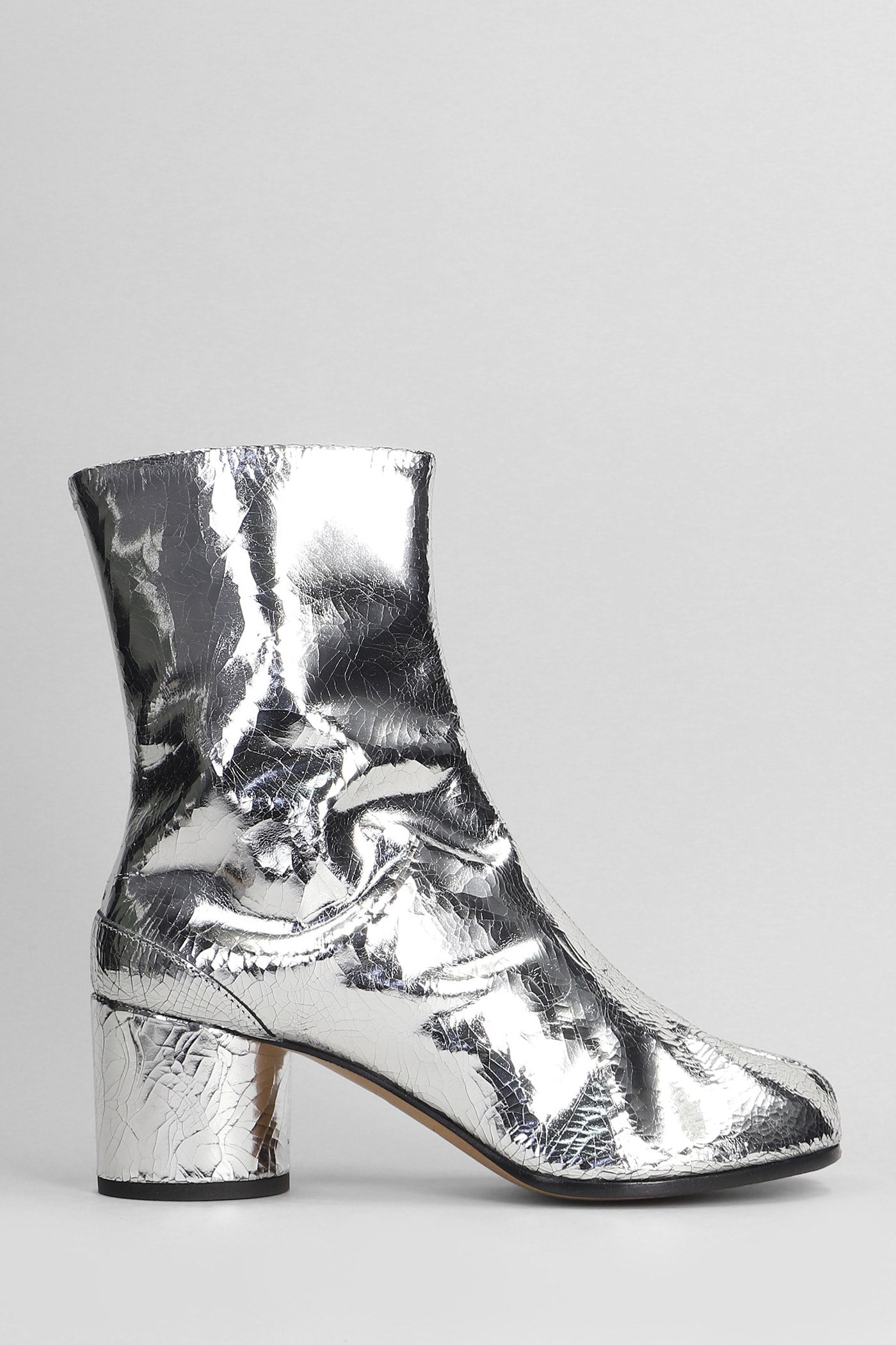 Shop Maison Margiela Tabi Ankle Boots In Silver Leather