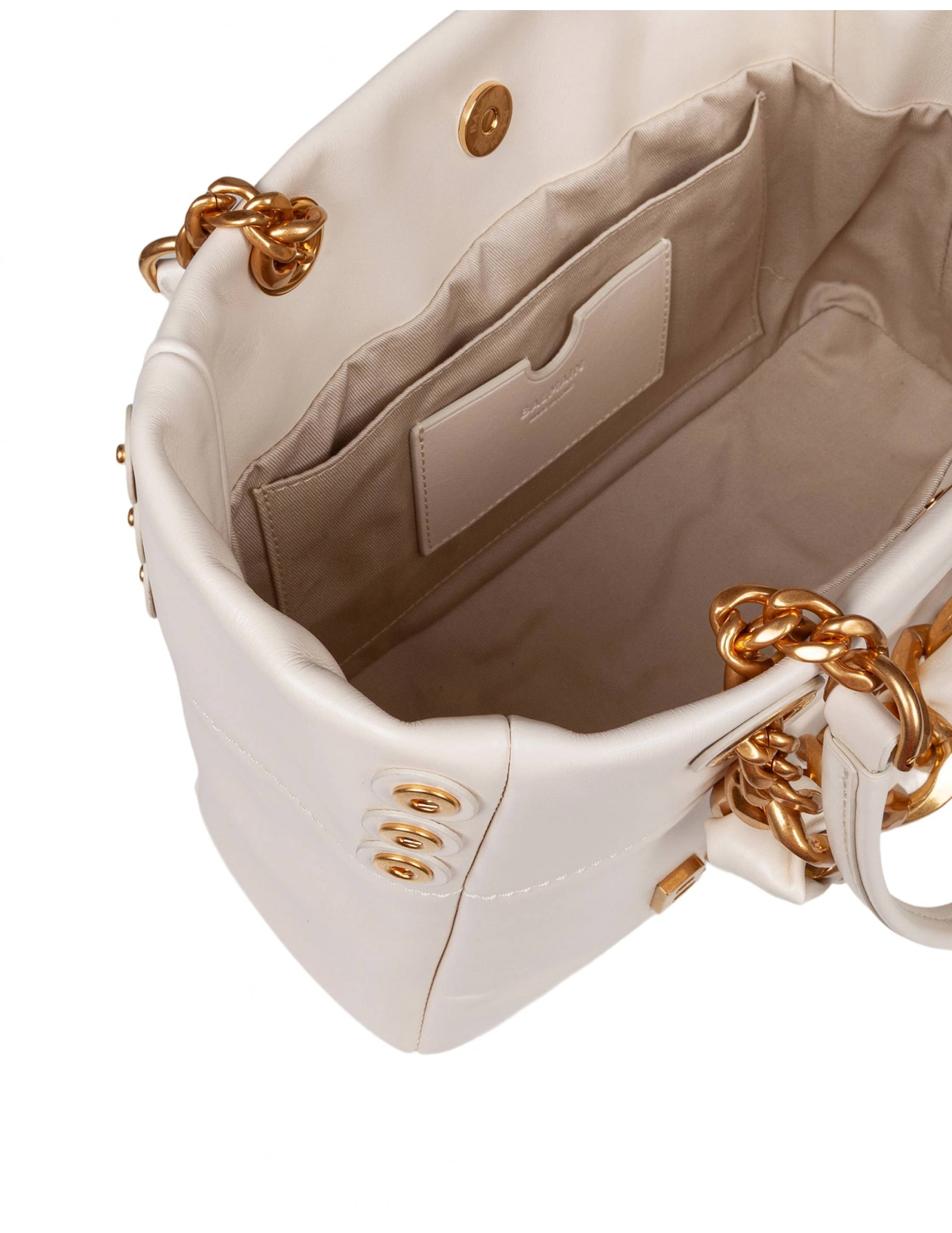 Balmain 1945 Cabas Tote Bag In Monogram Crinkled Leather In Metallic