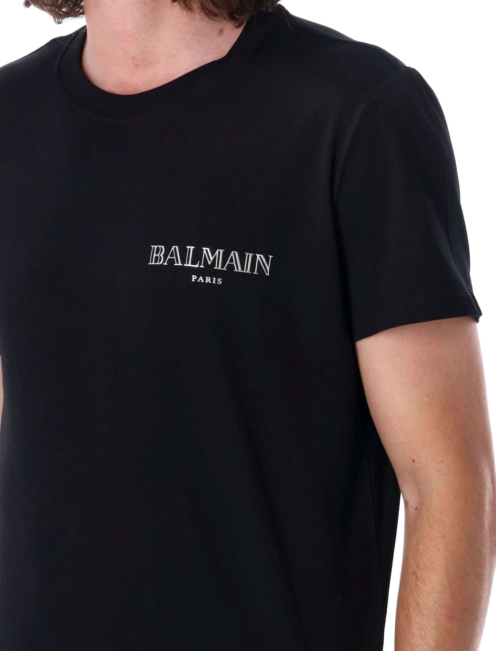 Shop Balmain Silver Small Logo T-shirt In Nero Silver