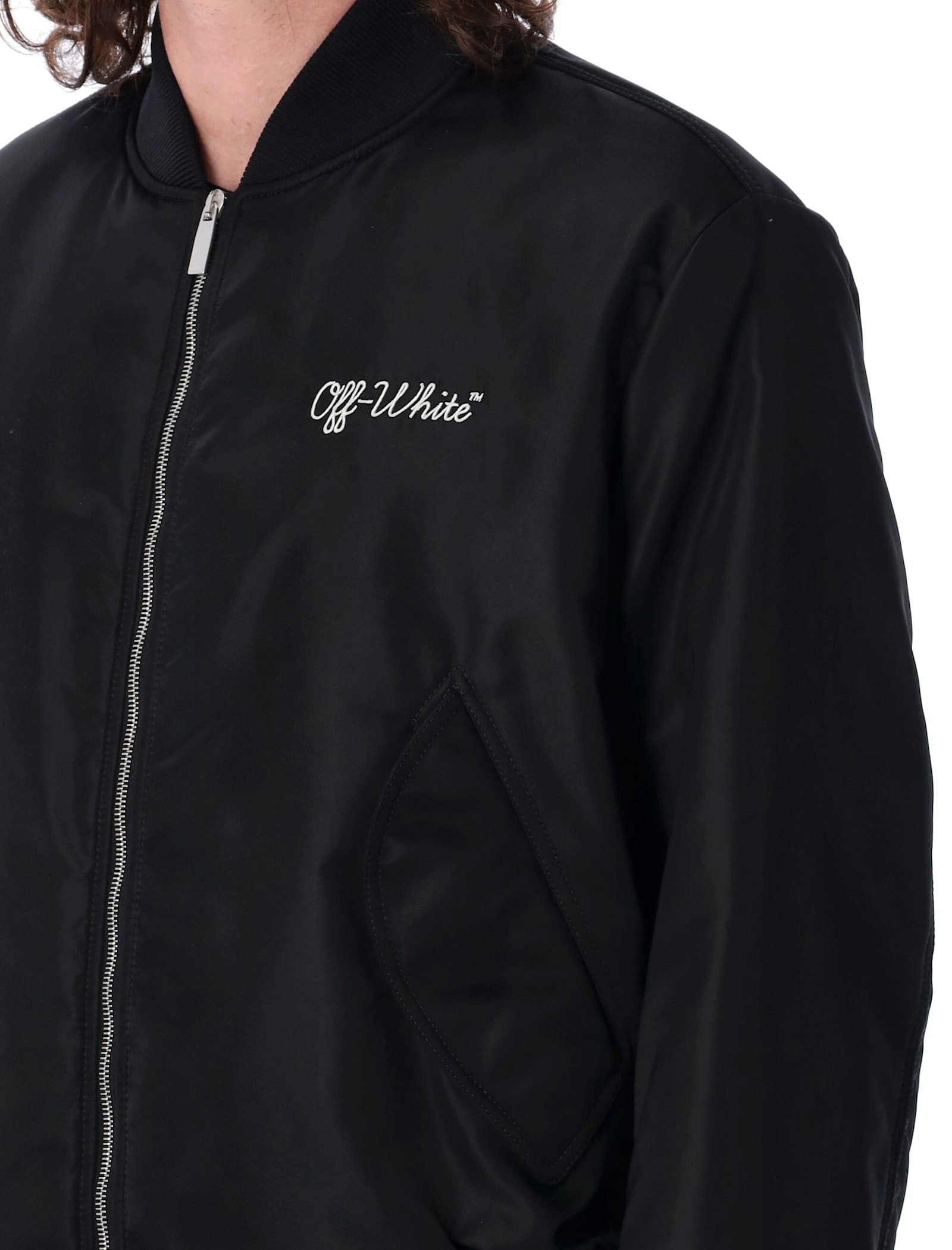 Off-white Arrow Nylon Bomber Jacket In Black