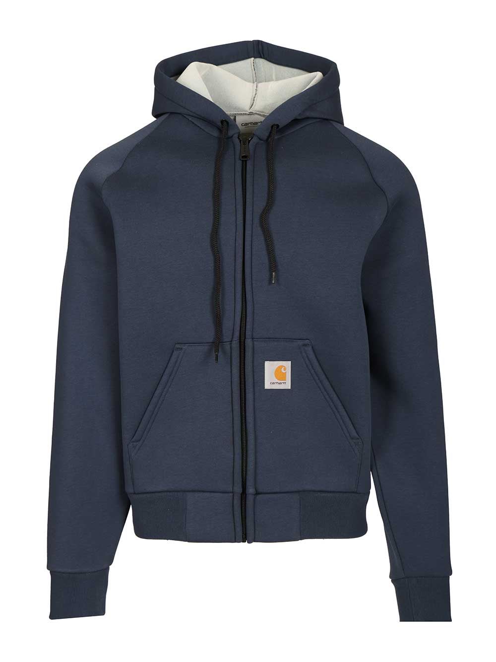 Carhartt Hooded Jacket In Heavy Cotton-polyester Blend With Square Label In Blue