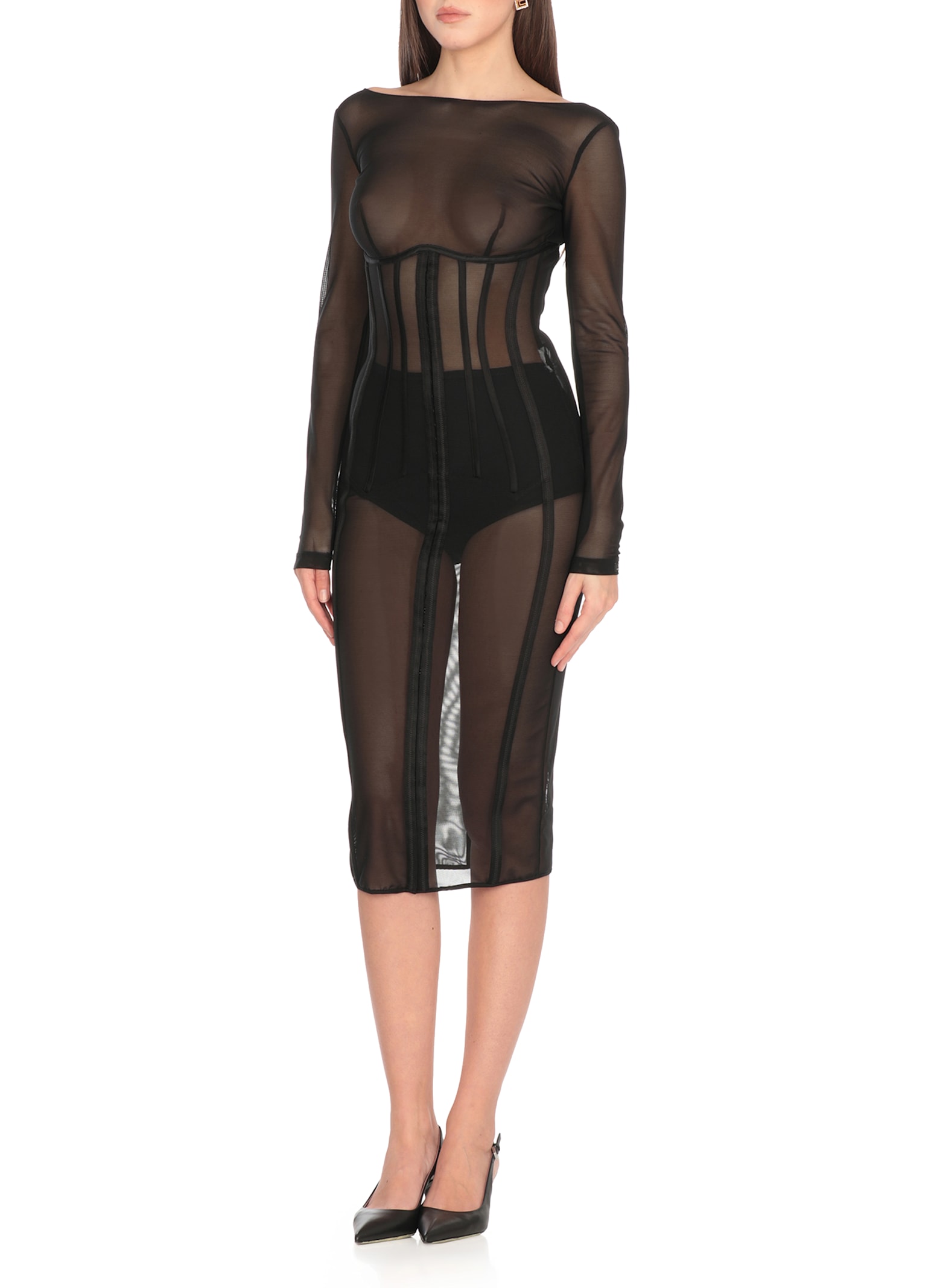 Elisabetta Franchi Tulle Midi Dress
