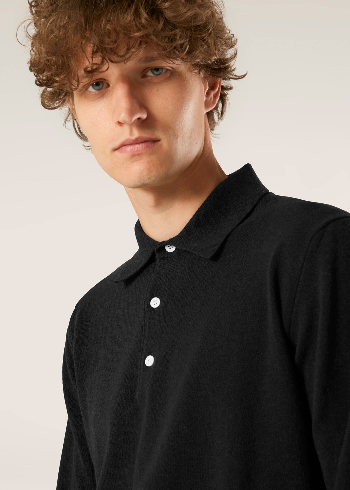 Doppiaa Aaric Navy Wool Polo Shirt In Black
