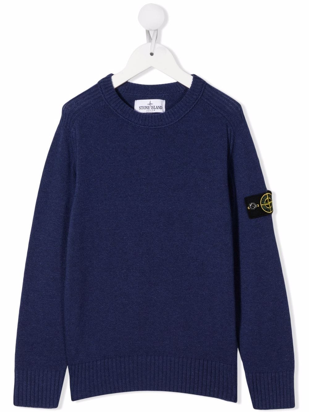 Stone Island Junior Kids Dark Blue Round-neck Sweater With Logo Patch