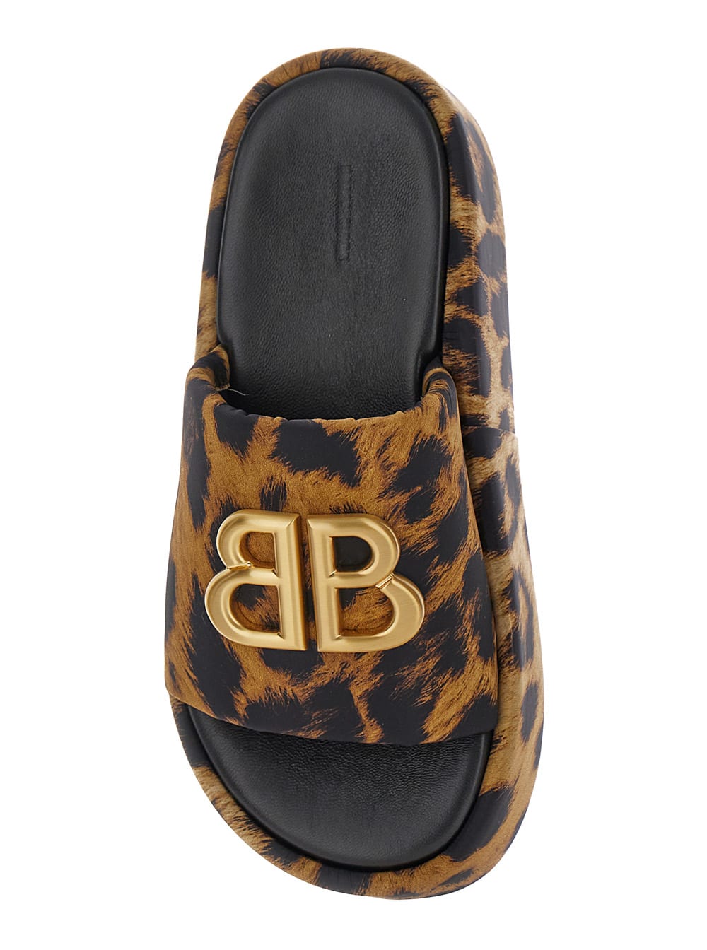 Shop Balenciaga Rise Brown Slide Sandals With Monaco Bb Logo In Leo Printed Leather Woman