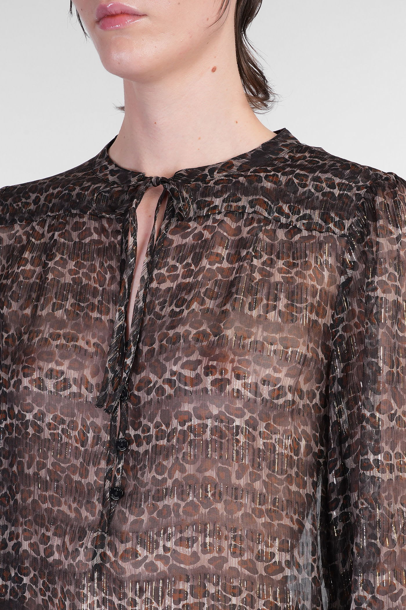 Mc2 Saint Barth Harper Blouse In Animalier Viscose In Black