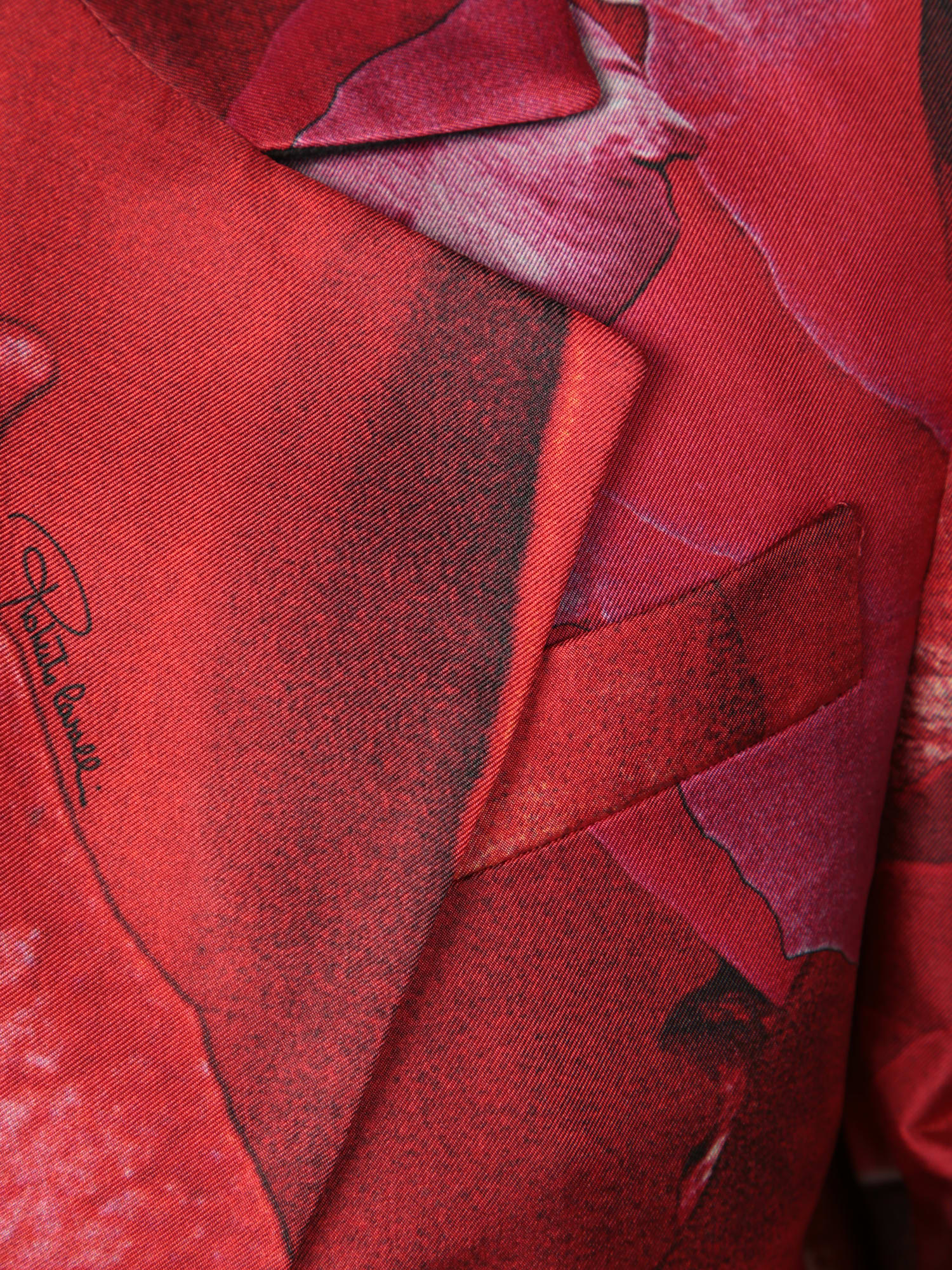 Shop Roberto Cavalli Red Garden Rose Silk Jacket