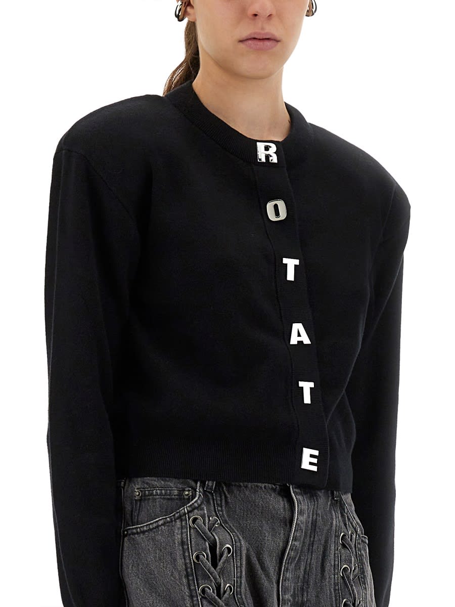 Rotate Birger Christensen Rotate Cropped Cotton Cardigan With Metal Logo Detail In Black