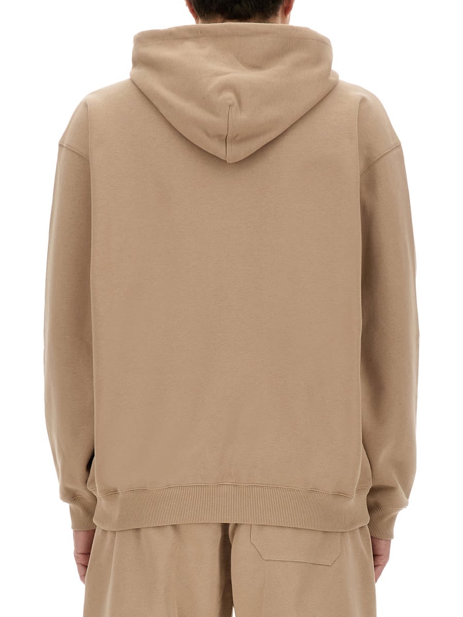 Msgm Hooded Sweatshirt With Kangaroo Pocket And Ribbed Finish In Beige