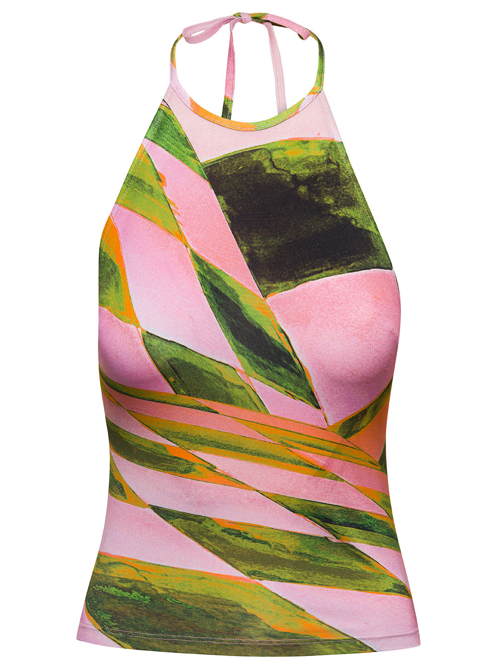 LOUISA BALLOU PINK HALTER TOP WITH GRAPHIC ABSTRACT PRINT IN VISCOSE WOMAN