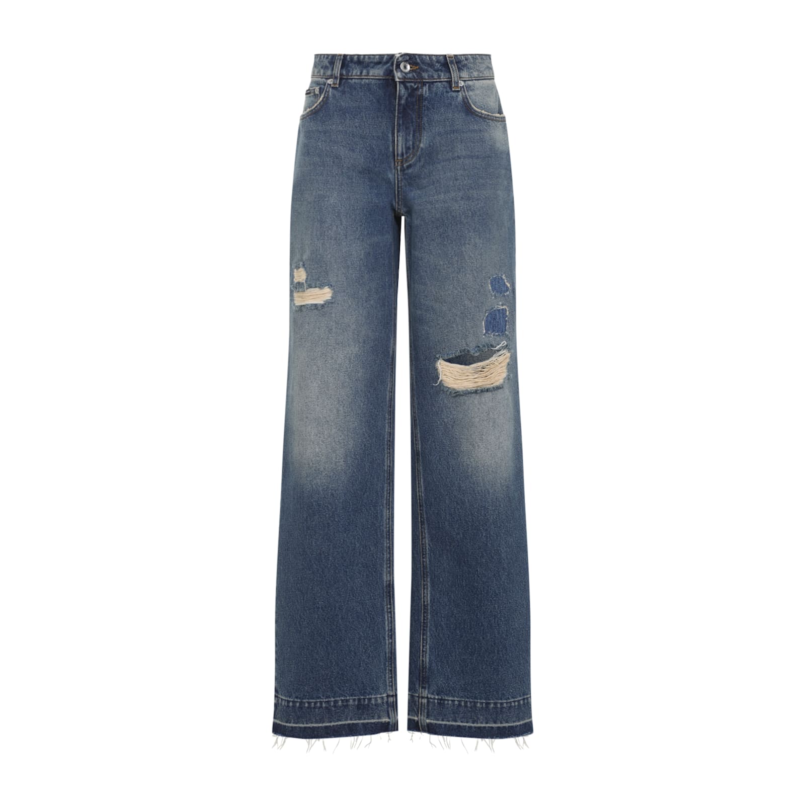Dolce & Gabbana Wide-leg Distressed Five-pocket Jeans In Blue