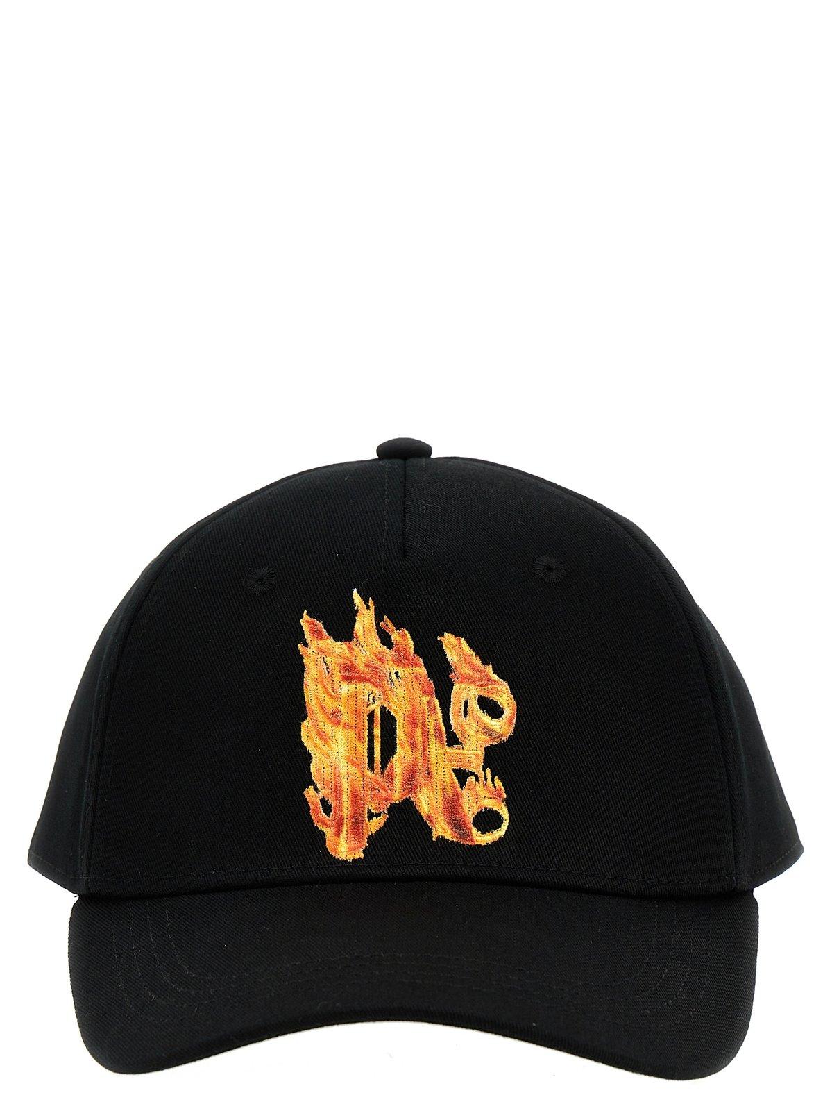 Shop Palm Angels Burning Monogram Baseball Cap In Black