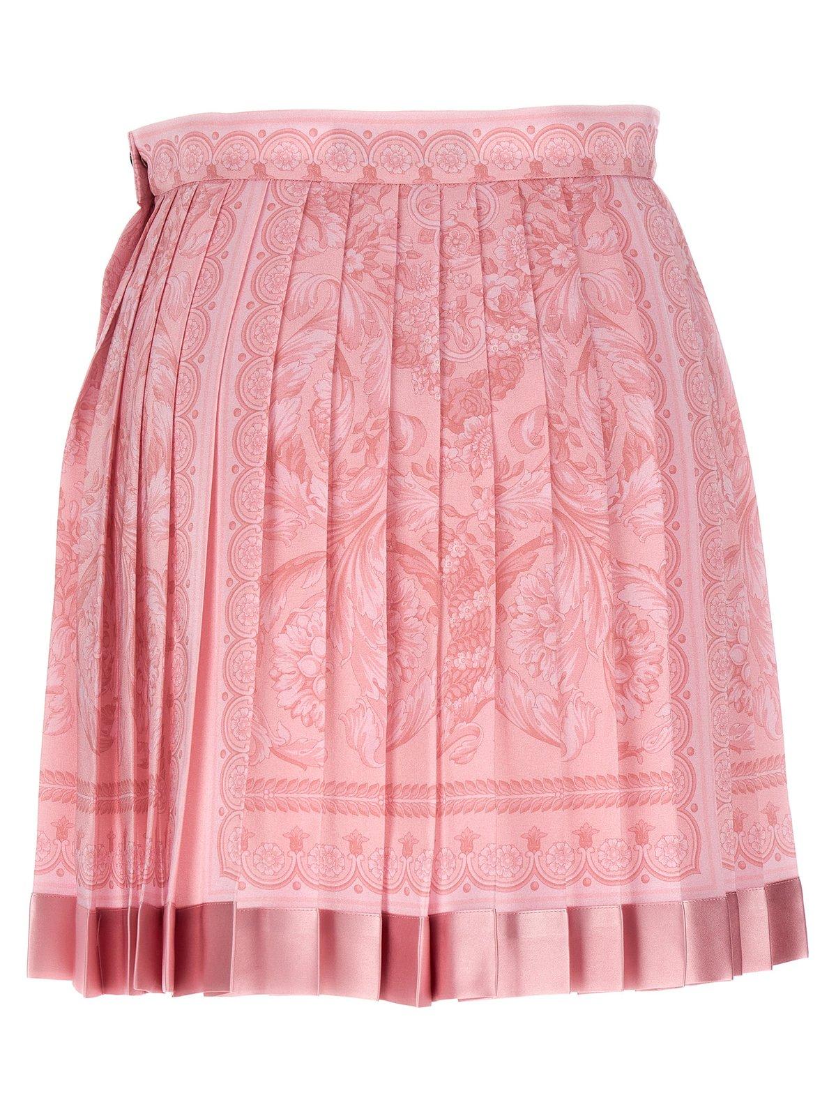 Shop Versace Barocco High-waist Pleated Mini Skirt In Rosa