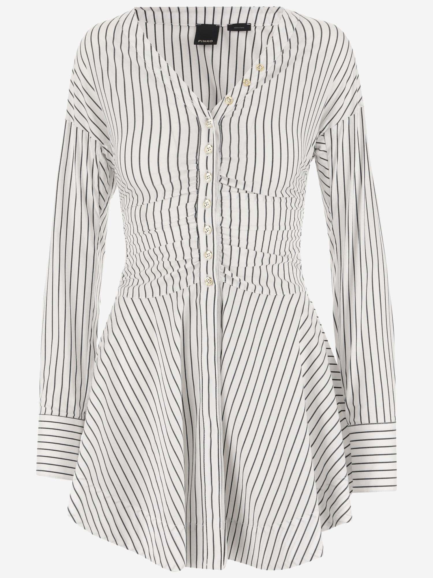 Stretch Cotton Blend Dress With Striped Pattern